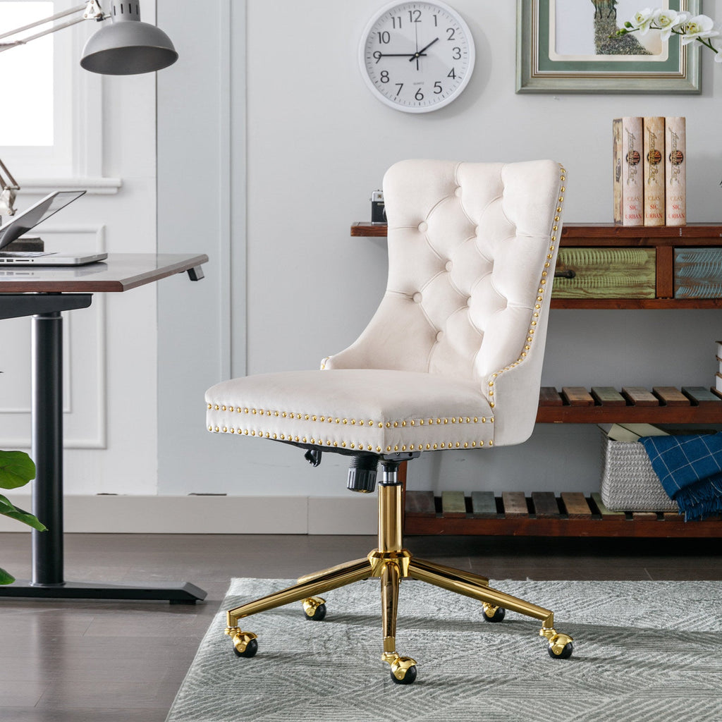 Adjustable Velvet Upholstered Tufted Button Home Office Chair