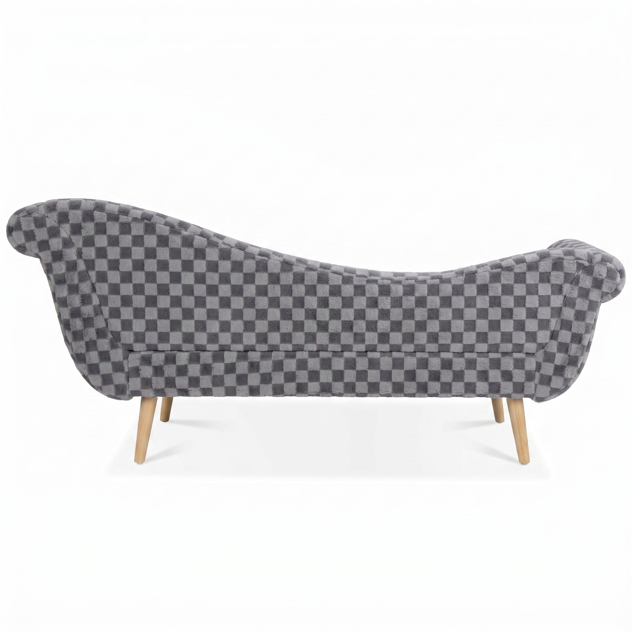 Classic Diamond Pattern Fabric Paired with Elegant Scroll Arms