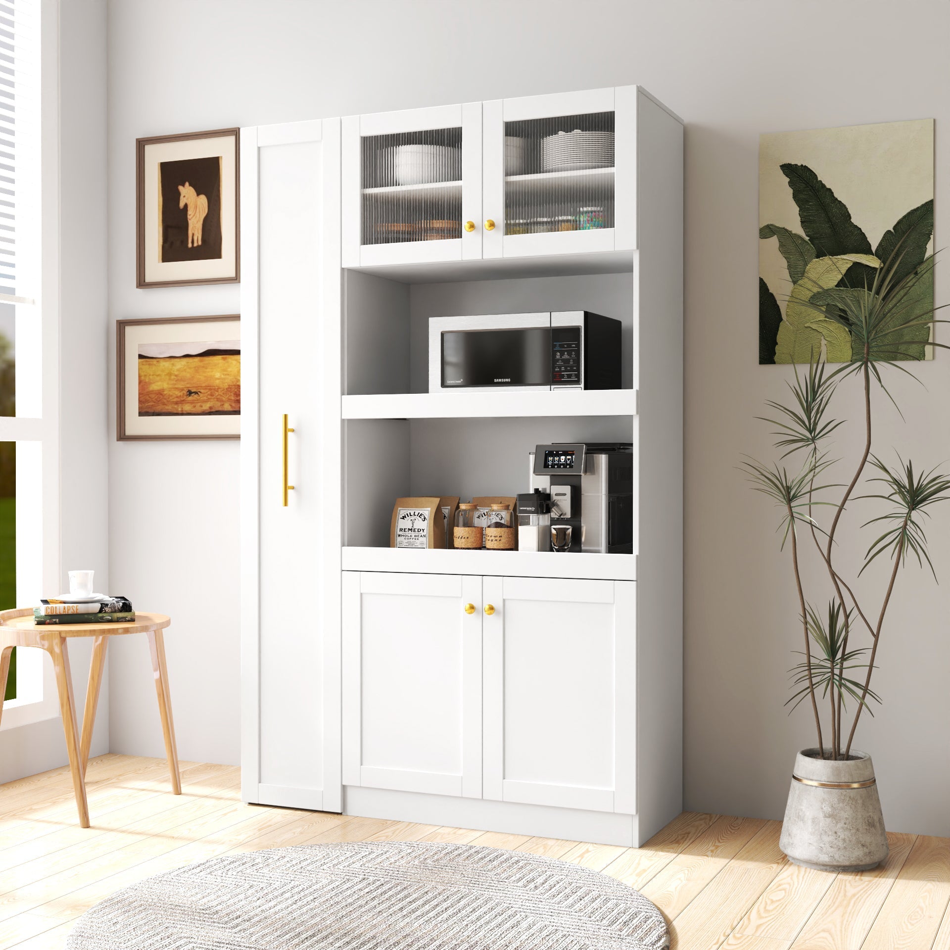 Farmhouse Pantry Organizers Cabinet with 4 Doors