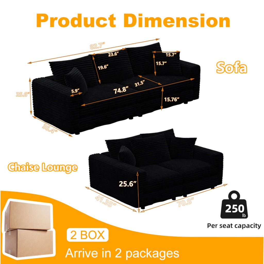 82.7' Modern Comfy Cloud Couch Sofa with Soft Pillows + Ottomans Option