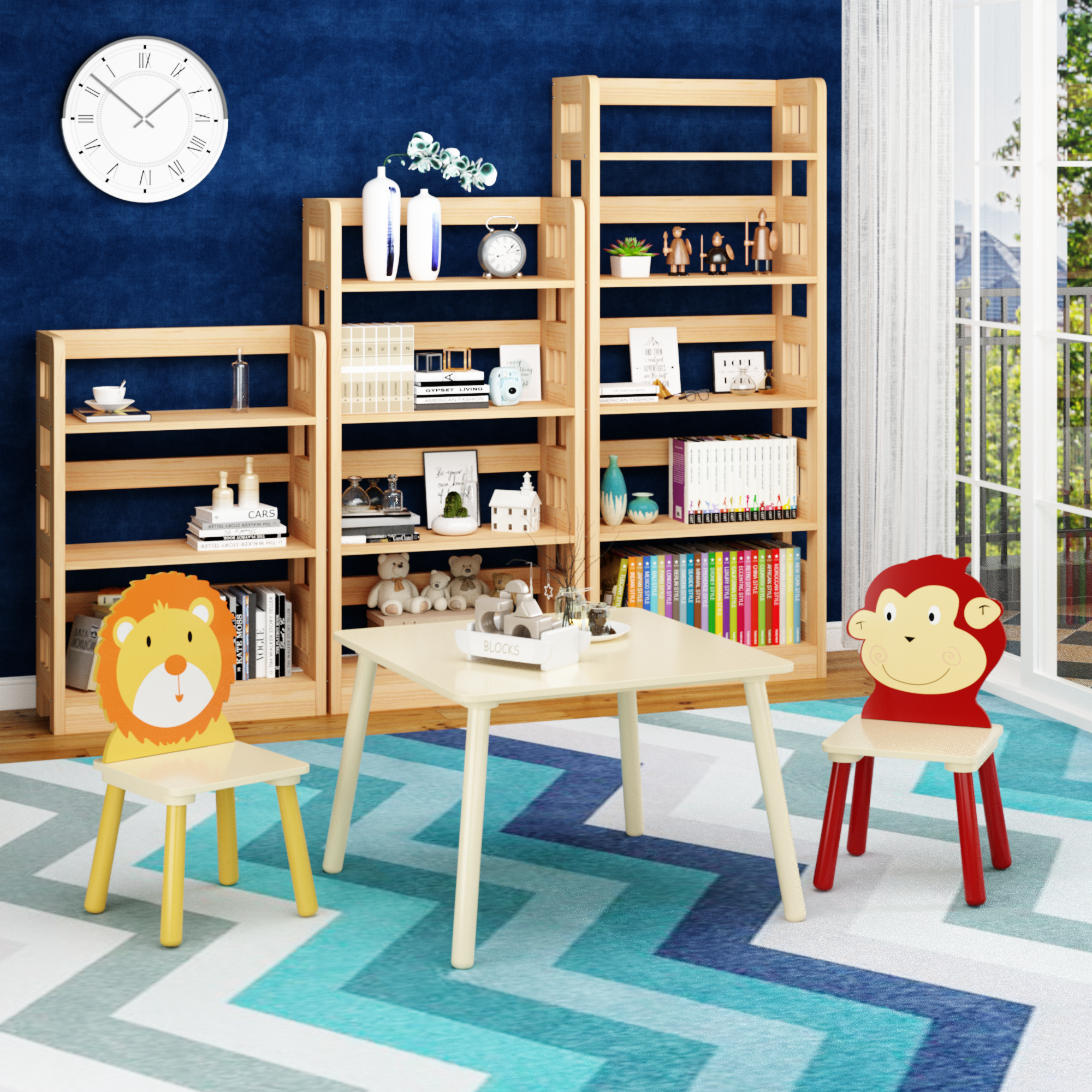 Kids Wooden Table and 2 Chairs Set