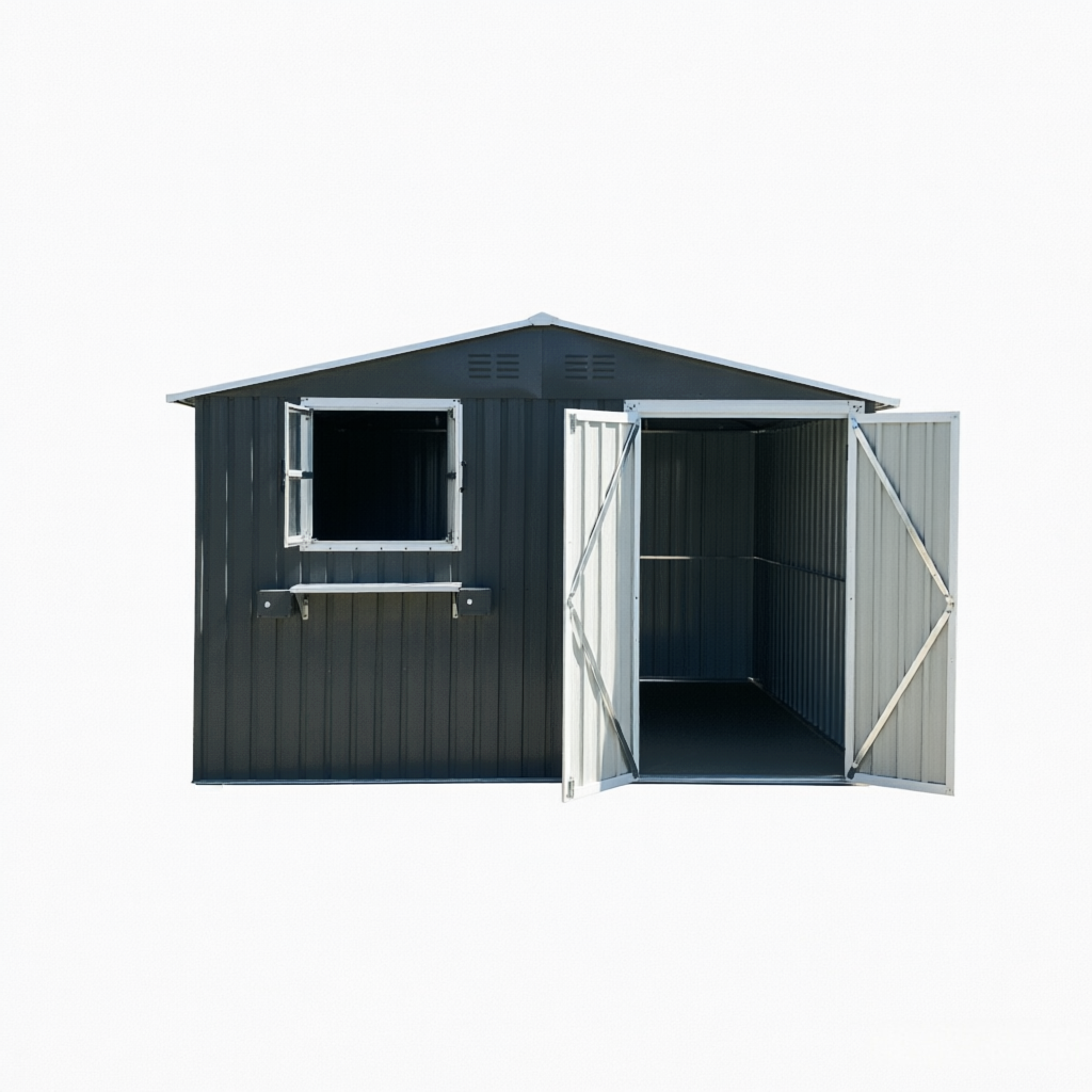 10x8 Ft Metal Storage Shed Lockable Double Doors Window Waterproof Shed