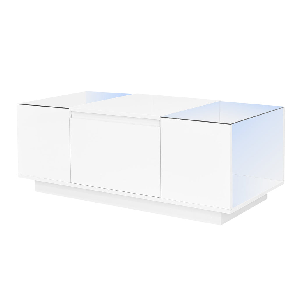 Modern LED Coffee Table with High-Gloss Finish and Glass Tabletop