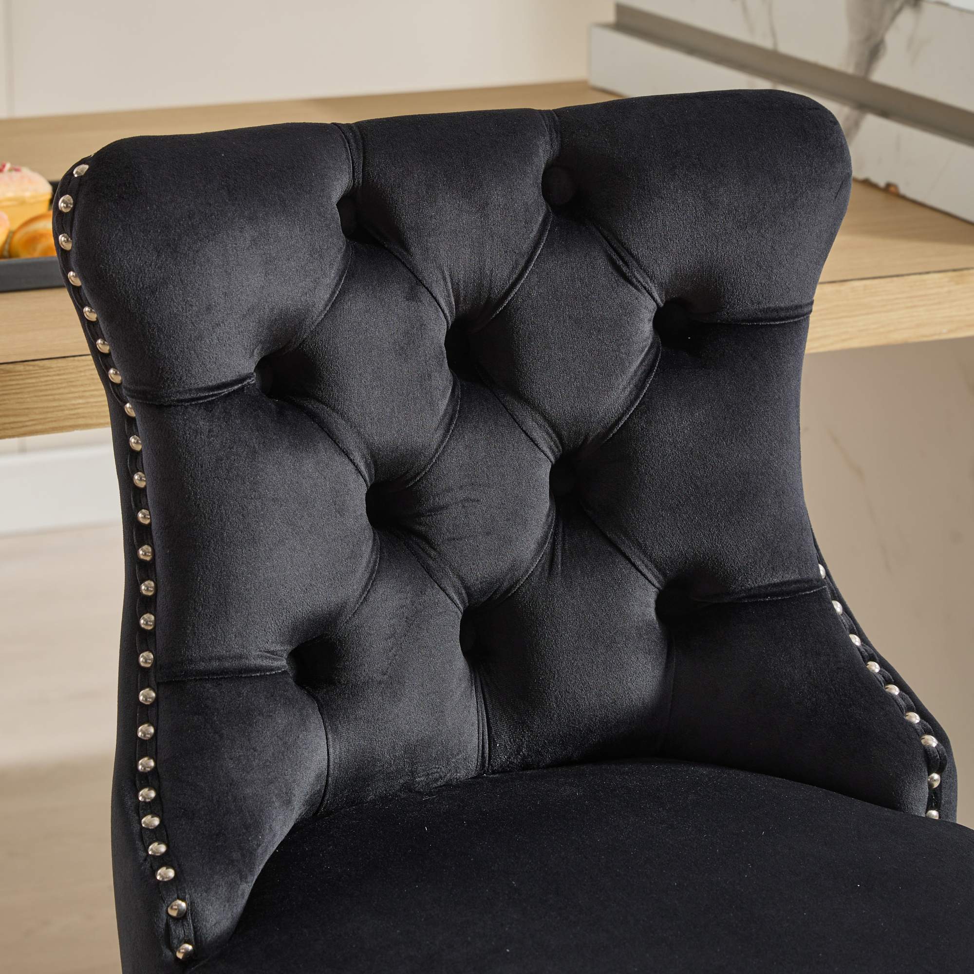 Luxury Elegant Nailhead Trim Tufted Velvet Bar Stools (Set of 2)