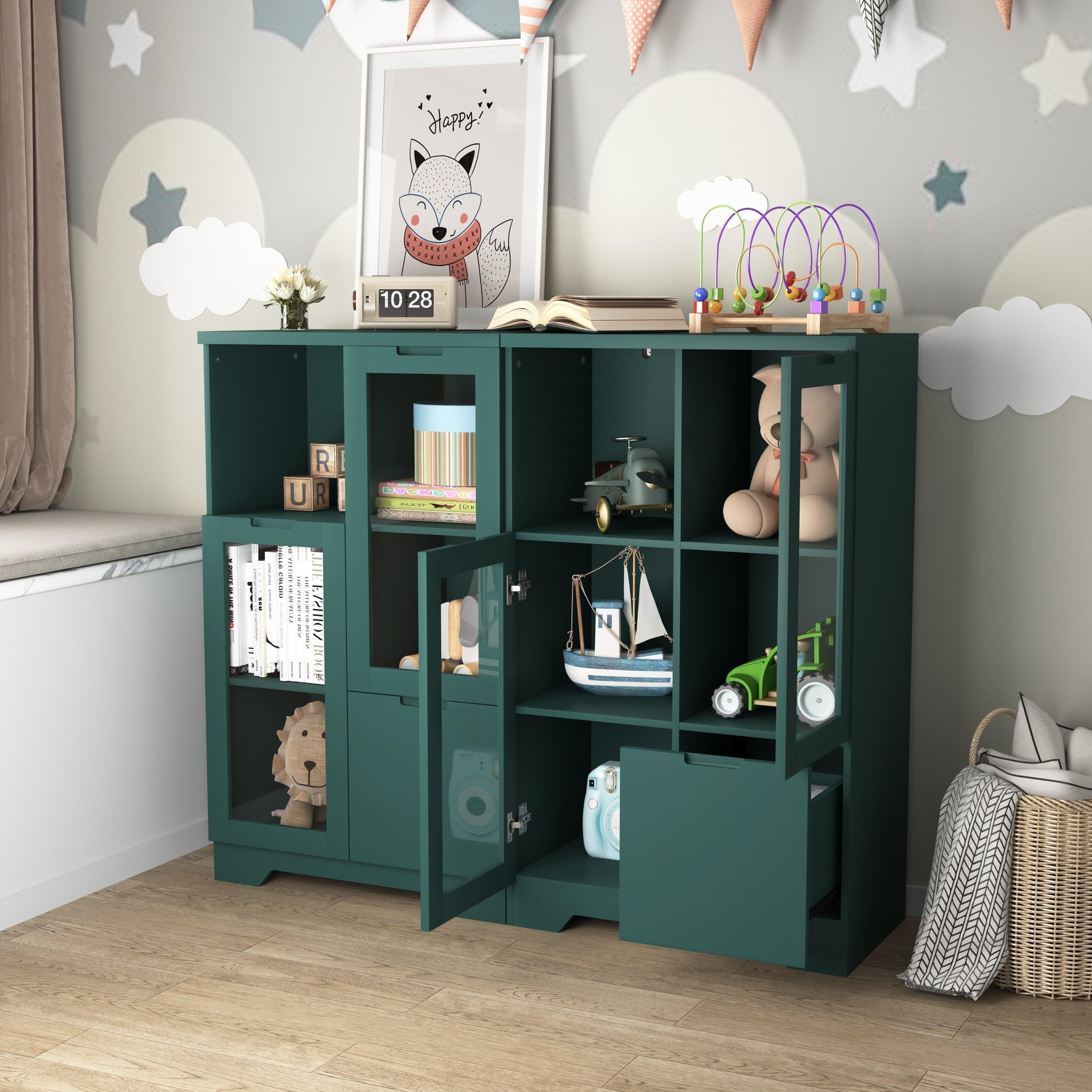 MDF Painted Cabinet with Glass Doors