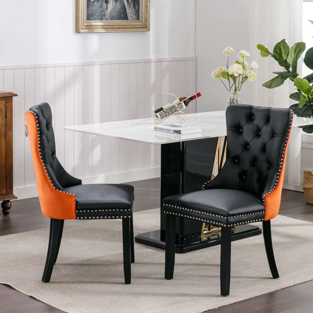 Tufted Solid Wood PU Upholstered Dining Chair with Wood Legs (Set of 2)