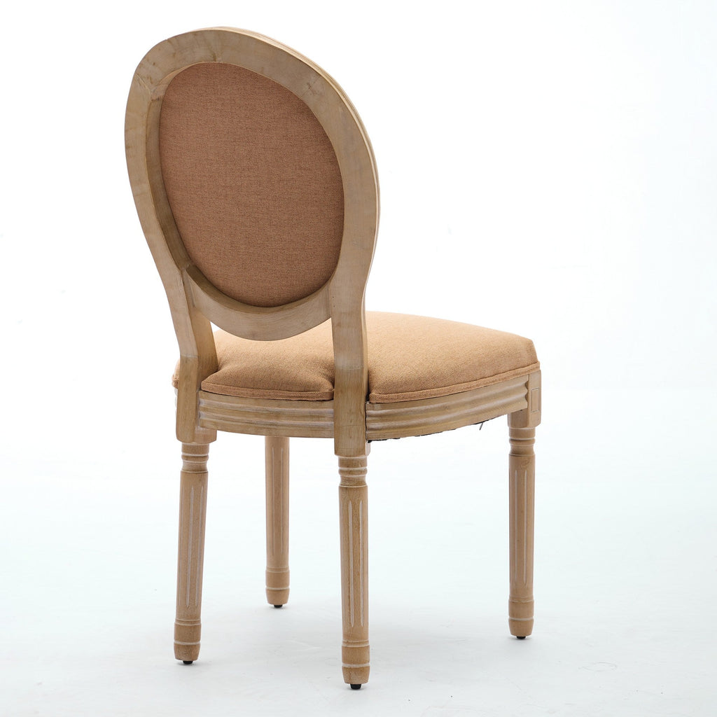 French Style Solid Wood Frame Linen Fabric Back Dining Chair (Set of 2)
