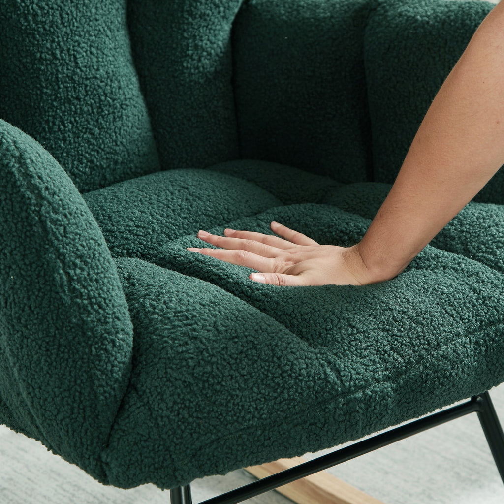 Tufted Upholstered Teddy Fabric Glider Rocking Chair