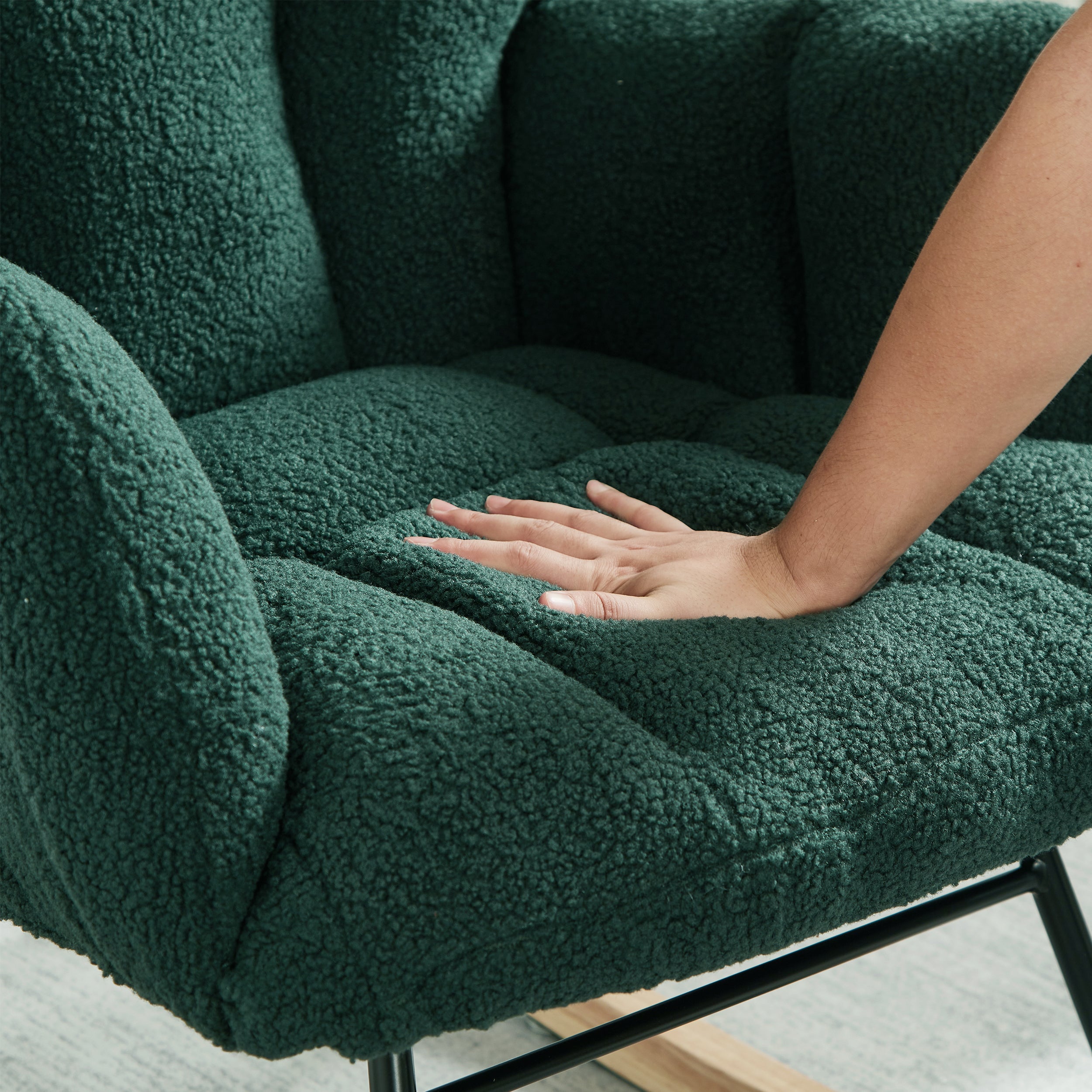 Tufted Upholstered Teddy Fabric Glider Rocking Chair