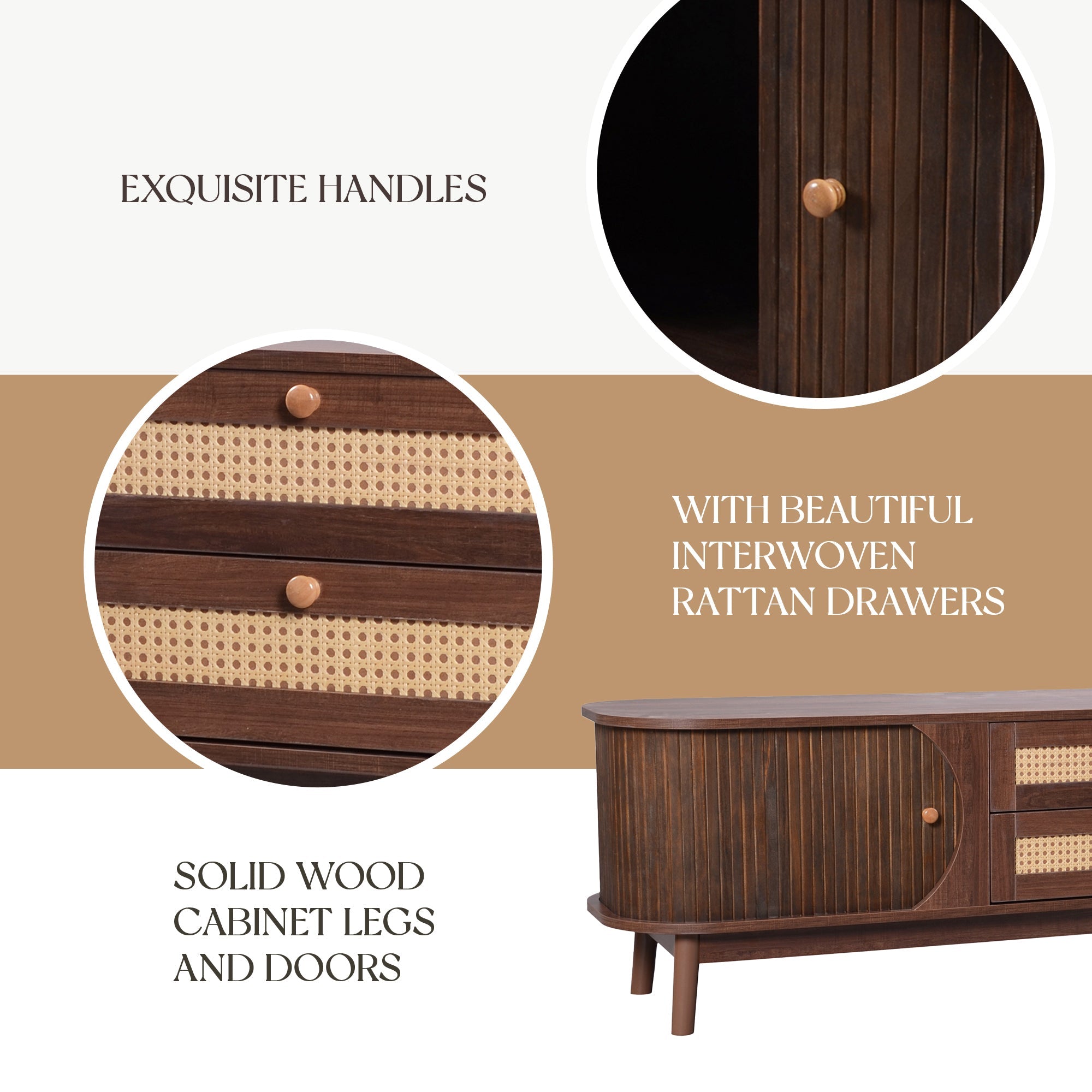 Modern Farmhouse Rattan TV Stand  Up to 75''