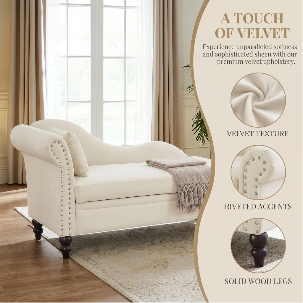 64.5'' Modern Velvet Chaise Lounge with Storage for Living Room/Bedroom