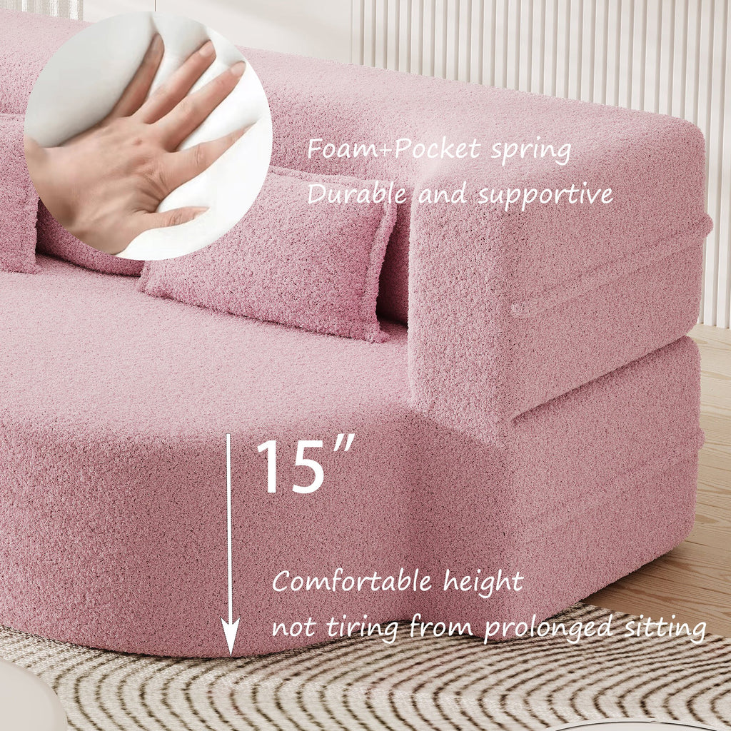 Modern Convertible Teddy Fabric Sofa with 2 Pillows