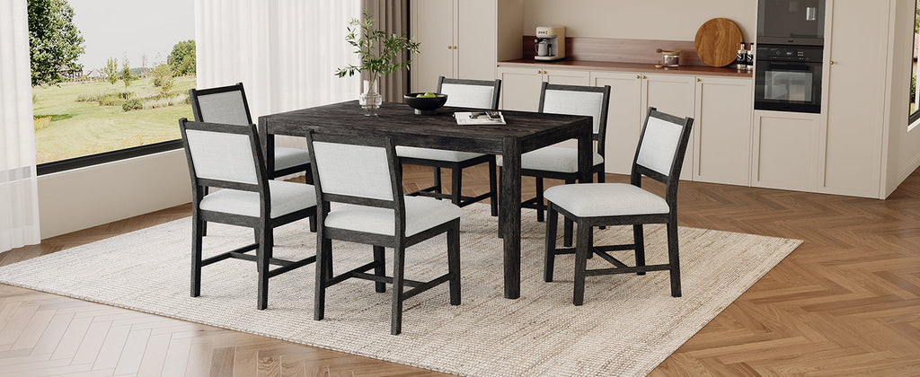 7-Piece Retro Rectangular Wood Dining Table Set
