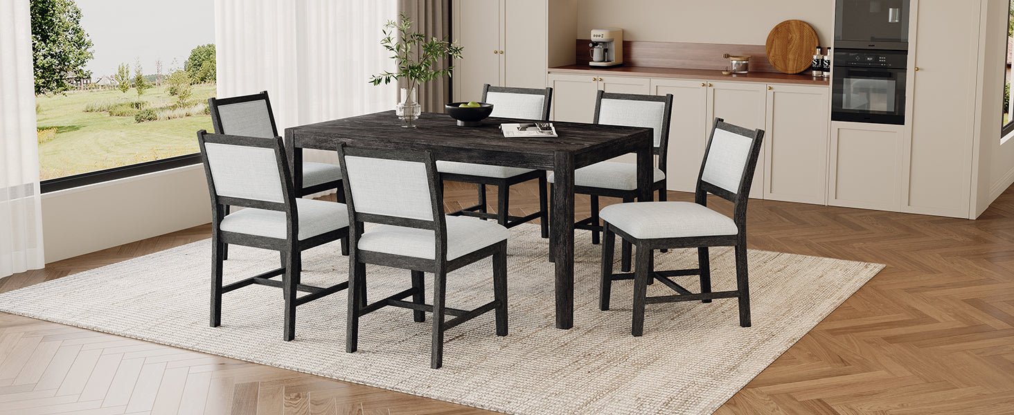 7-Piece Retro Rectangular Wood Dining Table Set