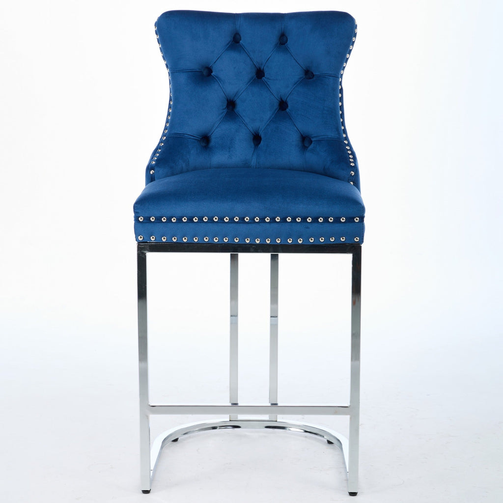 Luxury Elegant Nailhead Trim Tufted Velvet Bar Stools (Set of 2)