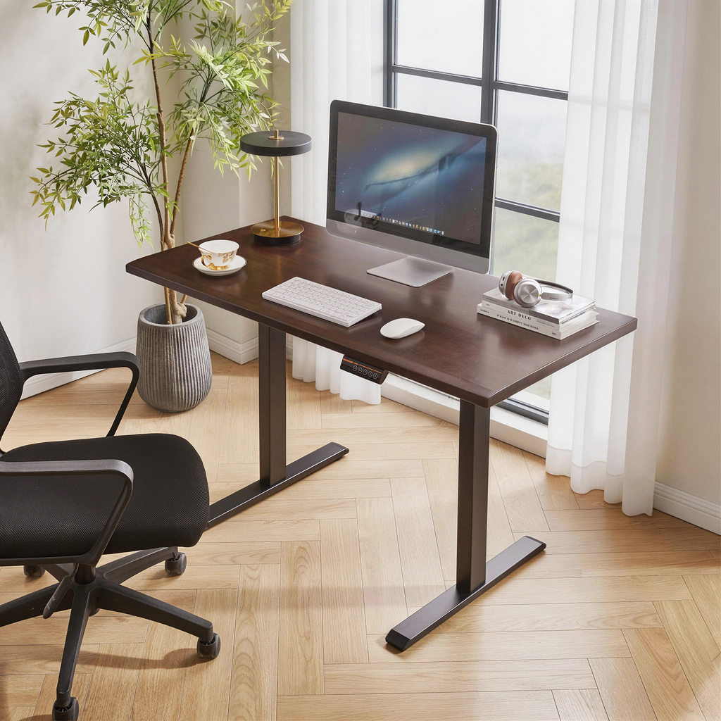 Solid Rubberwood Electric Adjustable Height Ergonomic Home Office Desk