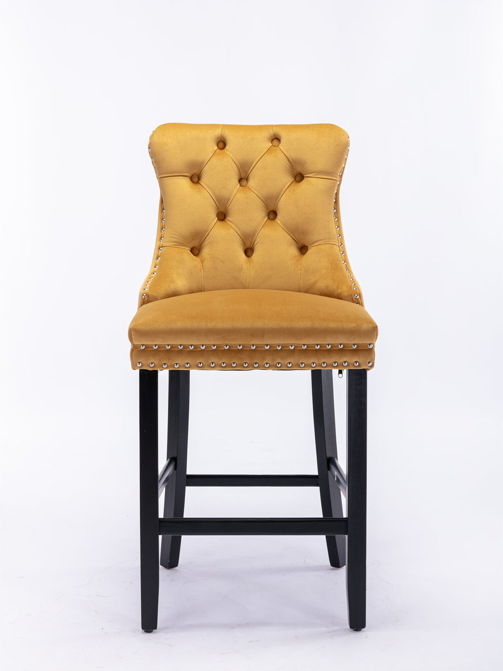 Contemporary Velvet Upholstered Barstools with Button Tufted Decoration (Set of 2)