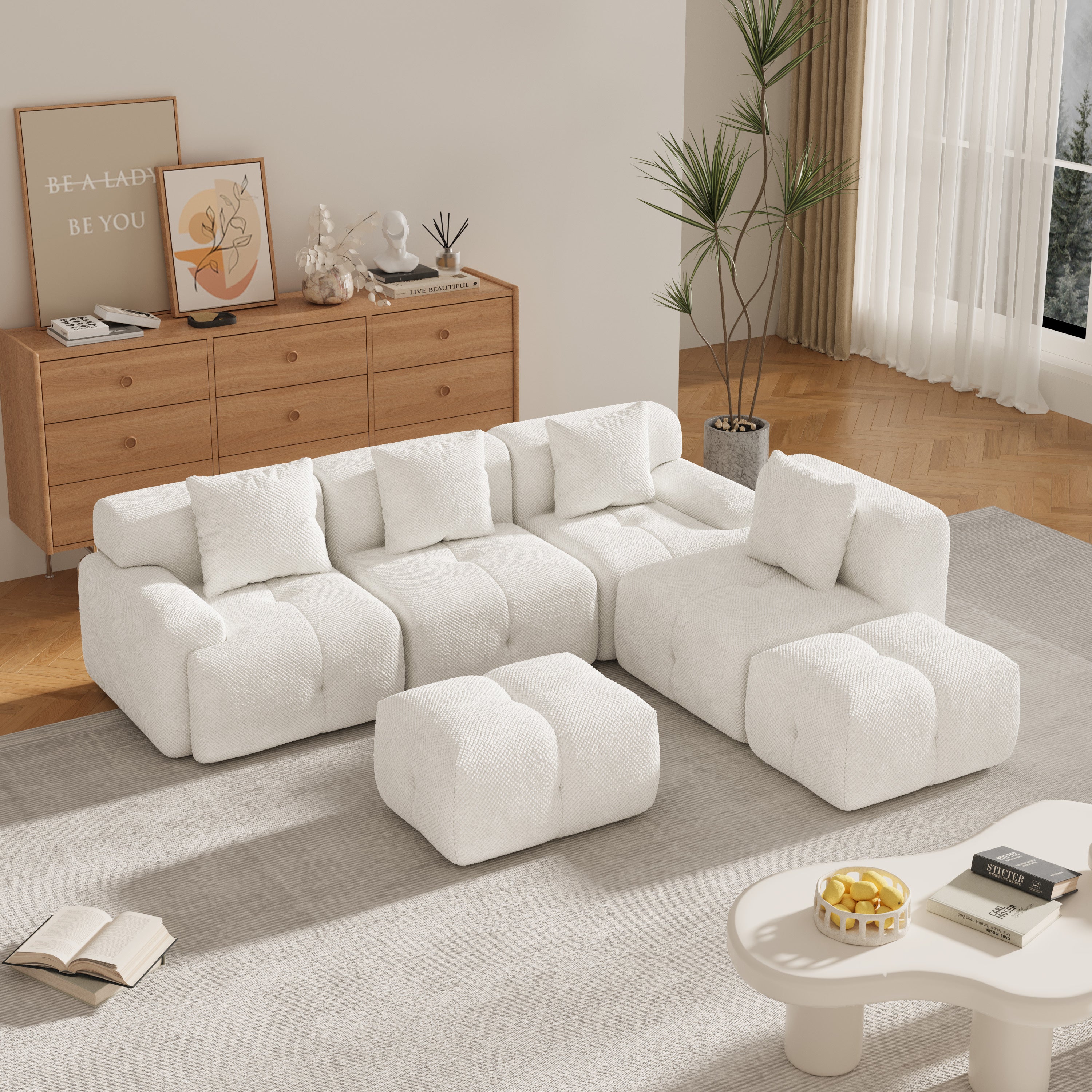 Oversized Boneless Convertible Cloud Couch with Movable Ottoman