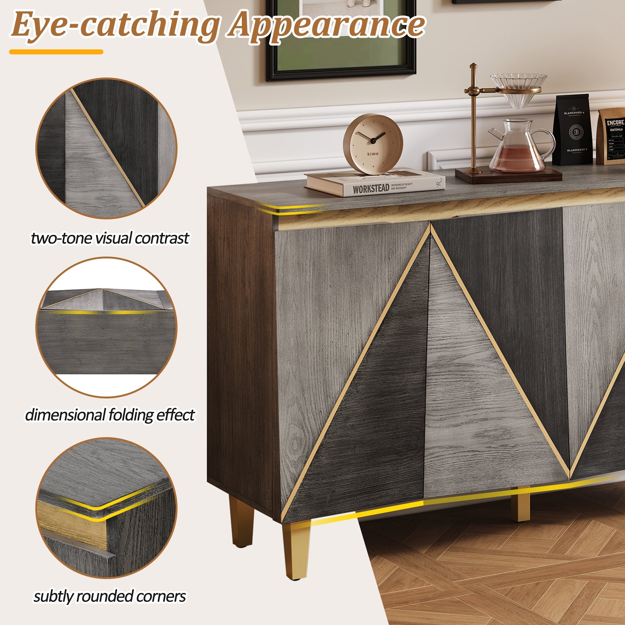60' Retro Sideboard Cabinet with Adjustable Shelves