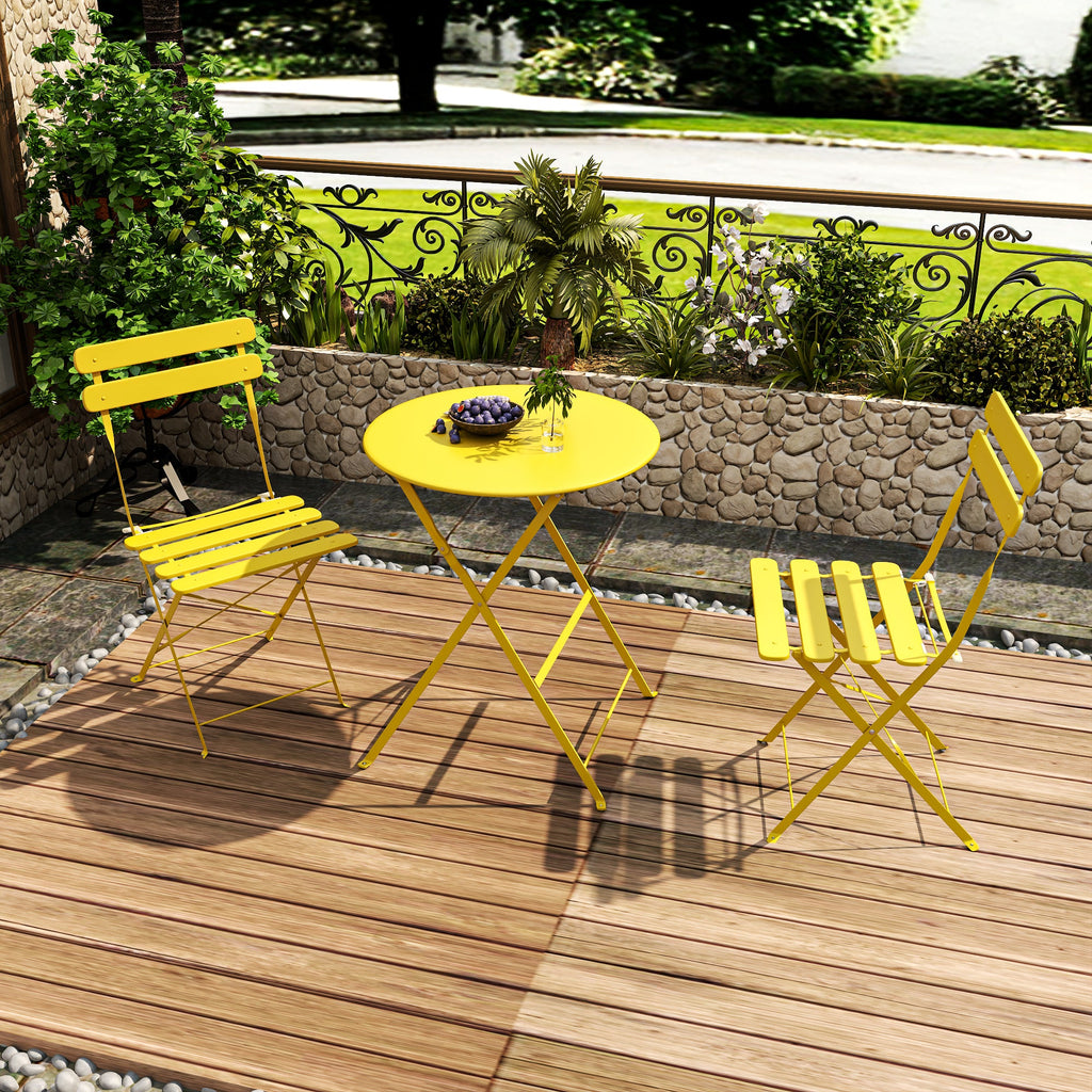 Yellow Bistro Table and 2 Chairs Foldable Outdoor Indoor Patio Coffee Set
