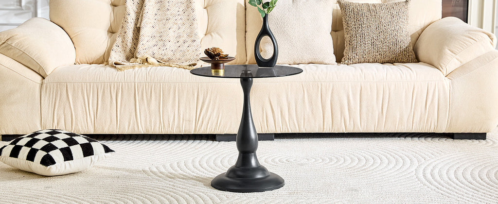 20" Small Luxury Metal Round Side Table with a Glass Top