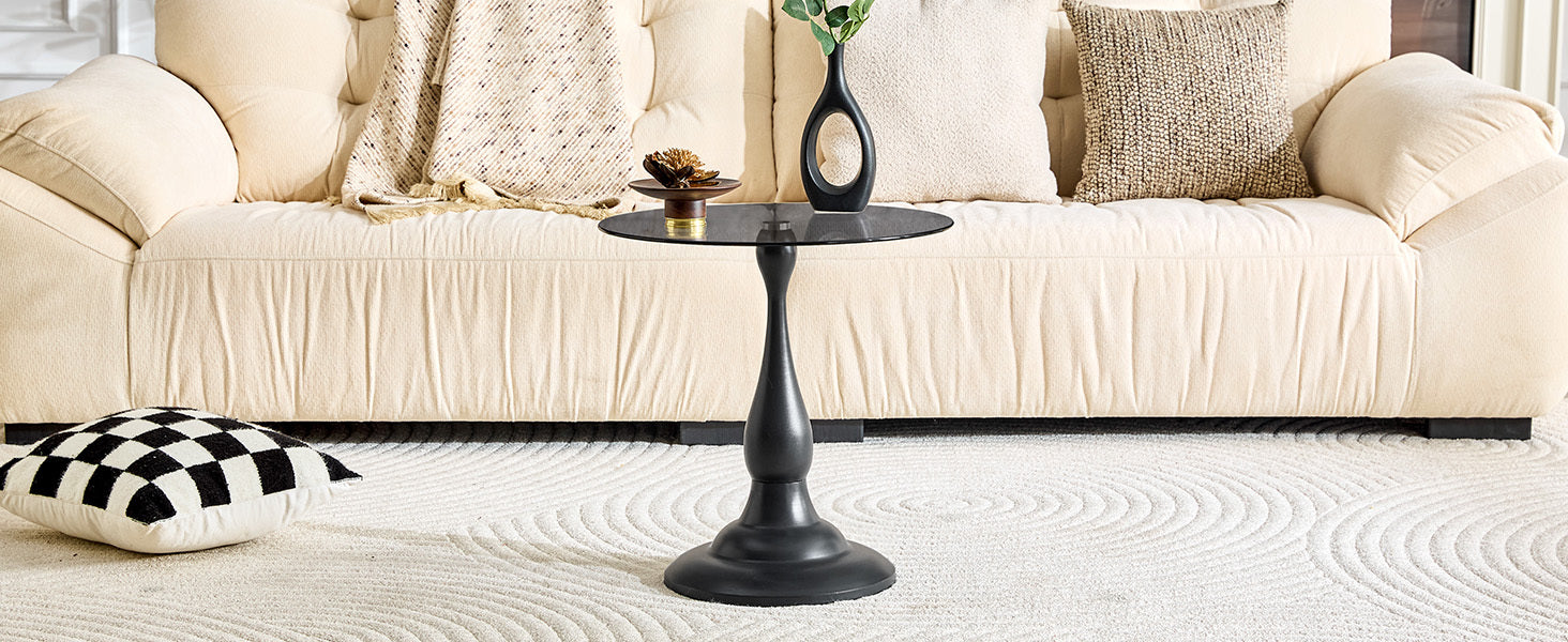20" Small Luxury Metal Round Side Table with a Glass Top