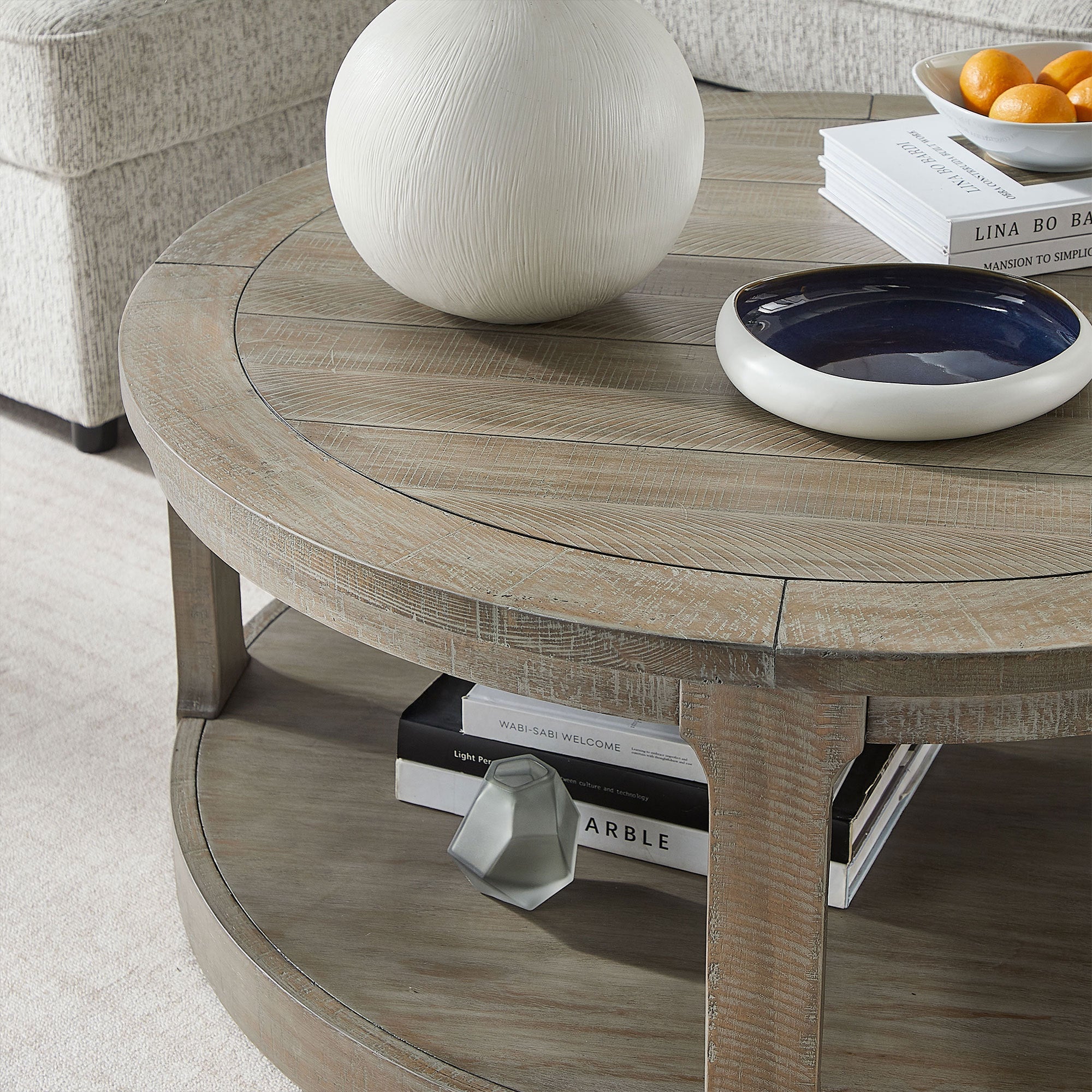 40" Large Curved 2 Tier Traditional Coffee Table with Wheels