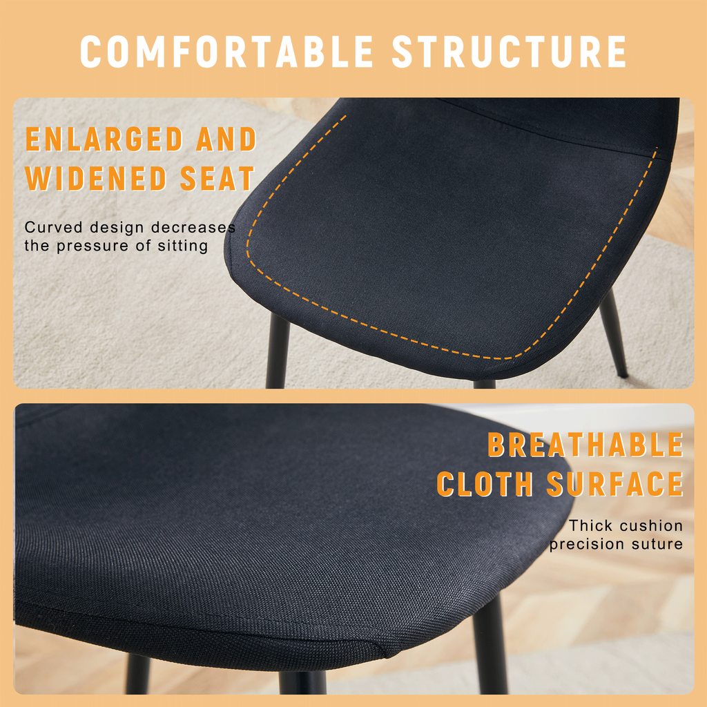 Luxury Simple Chair Black Linen Dining Chair  (Set of 4)
