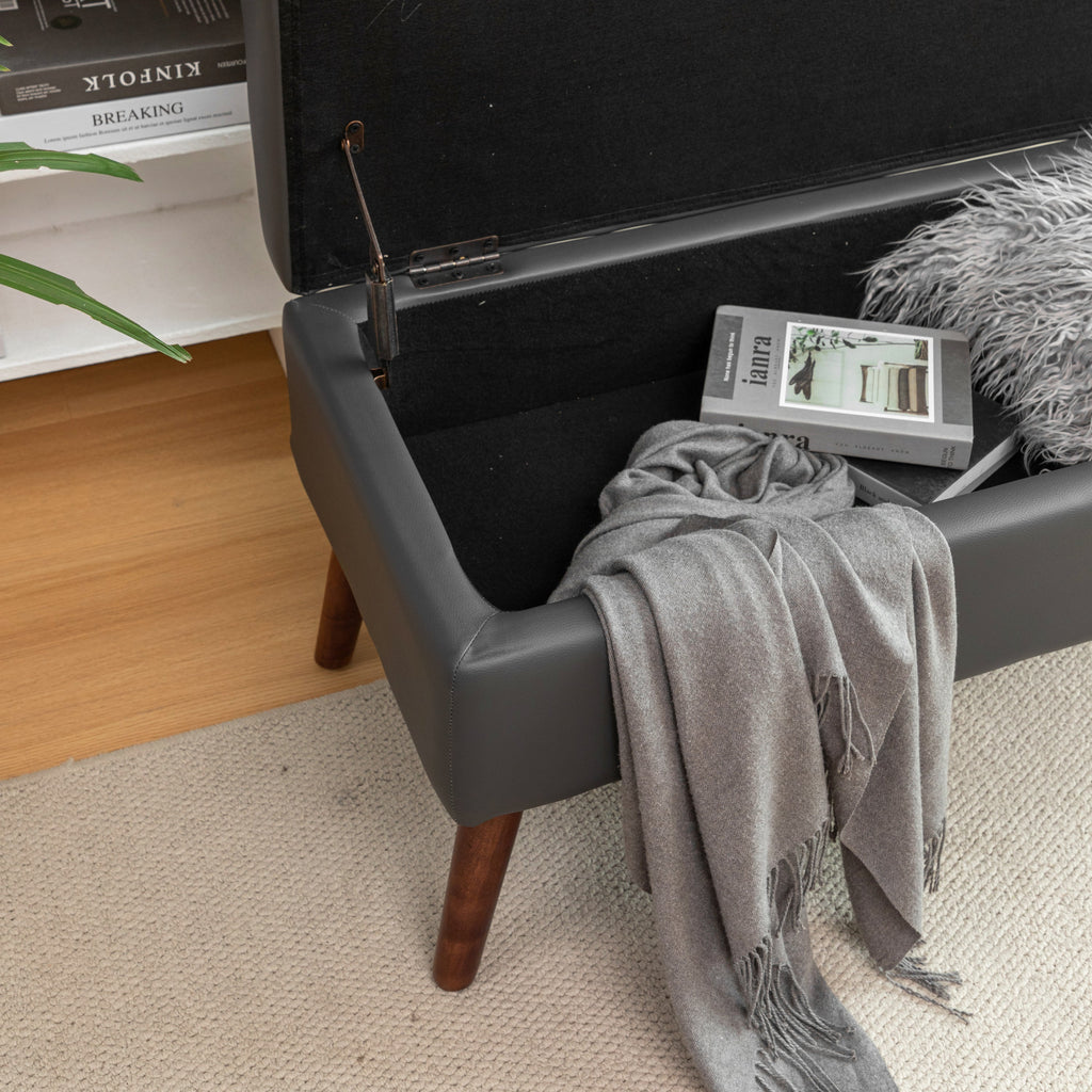 Brown PU Leather Storage Bench