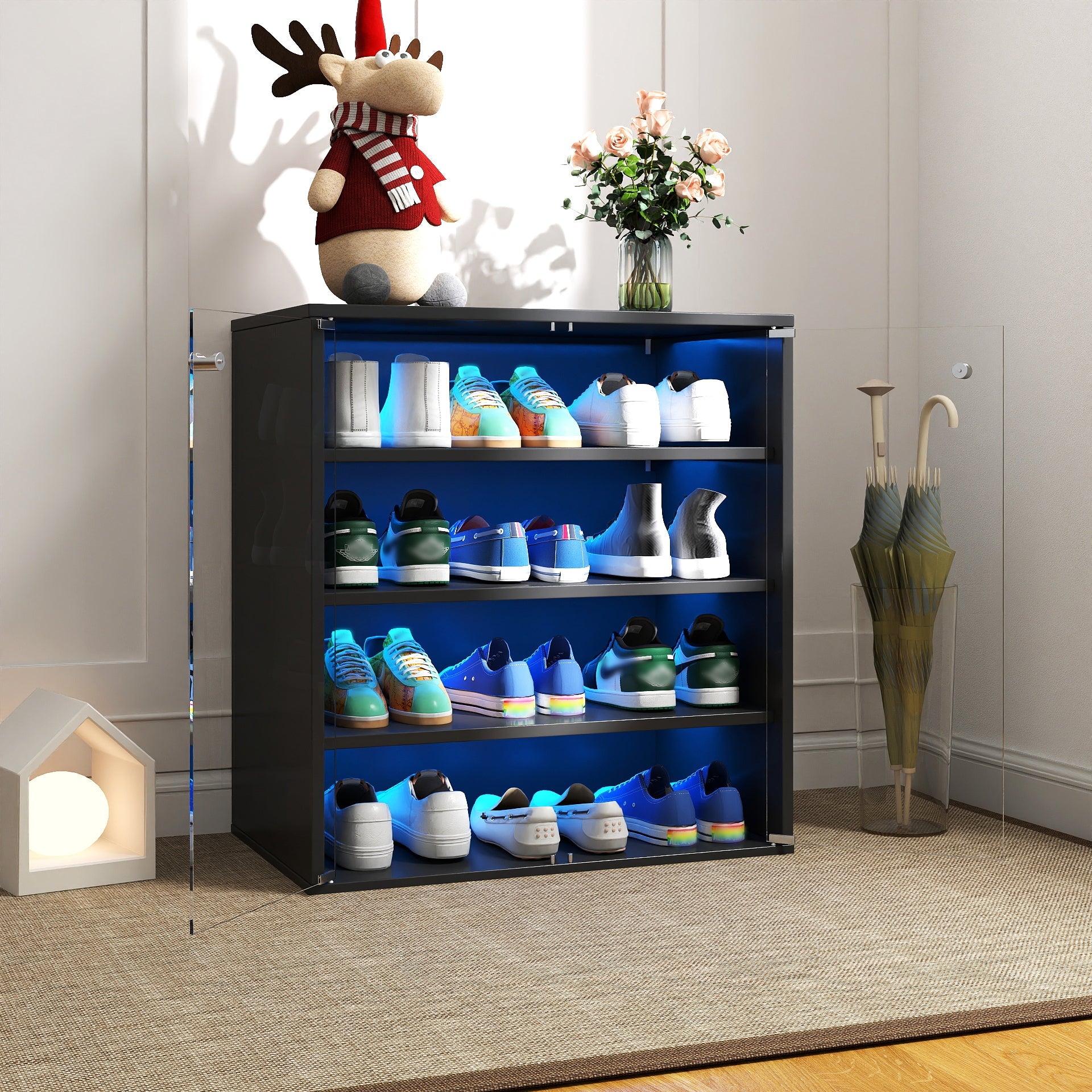 Wooden Stackable Shoe Storage Box with Glass Door
