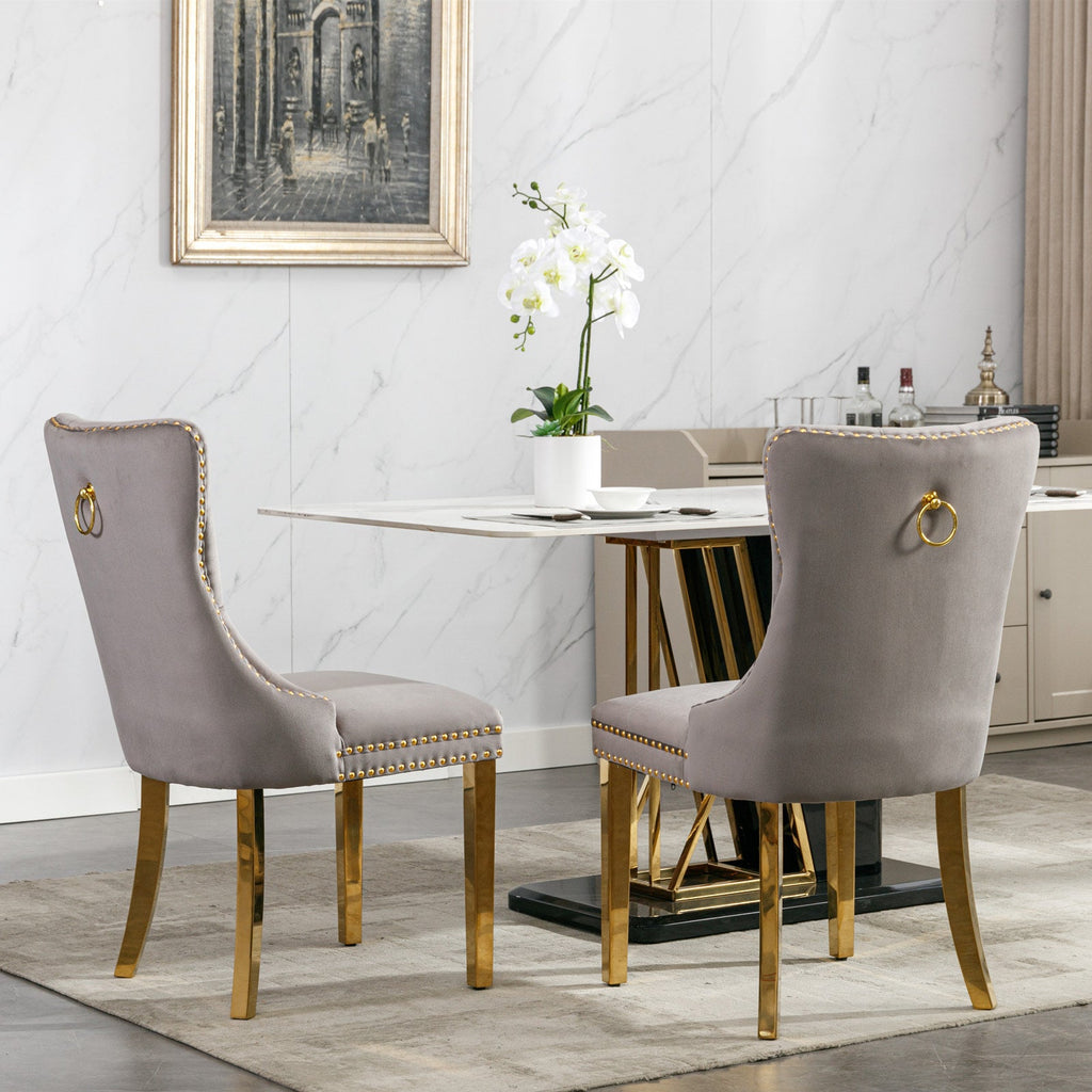 Modern High-end Tufted Solid Wood Velvet Dining Chair(Set of 2)