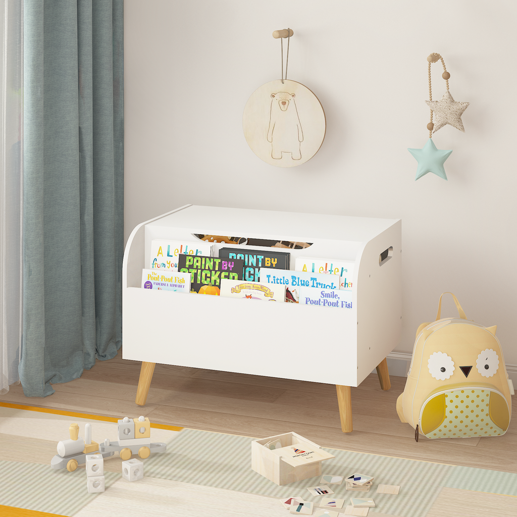 Kids  Wooden Toy Storage Bench with Front Bookshelf