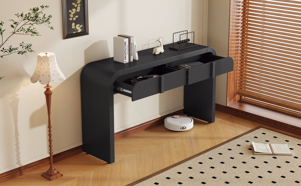 Modern Console Fluted Entryway Table with Rounded Silhouette
