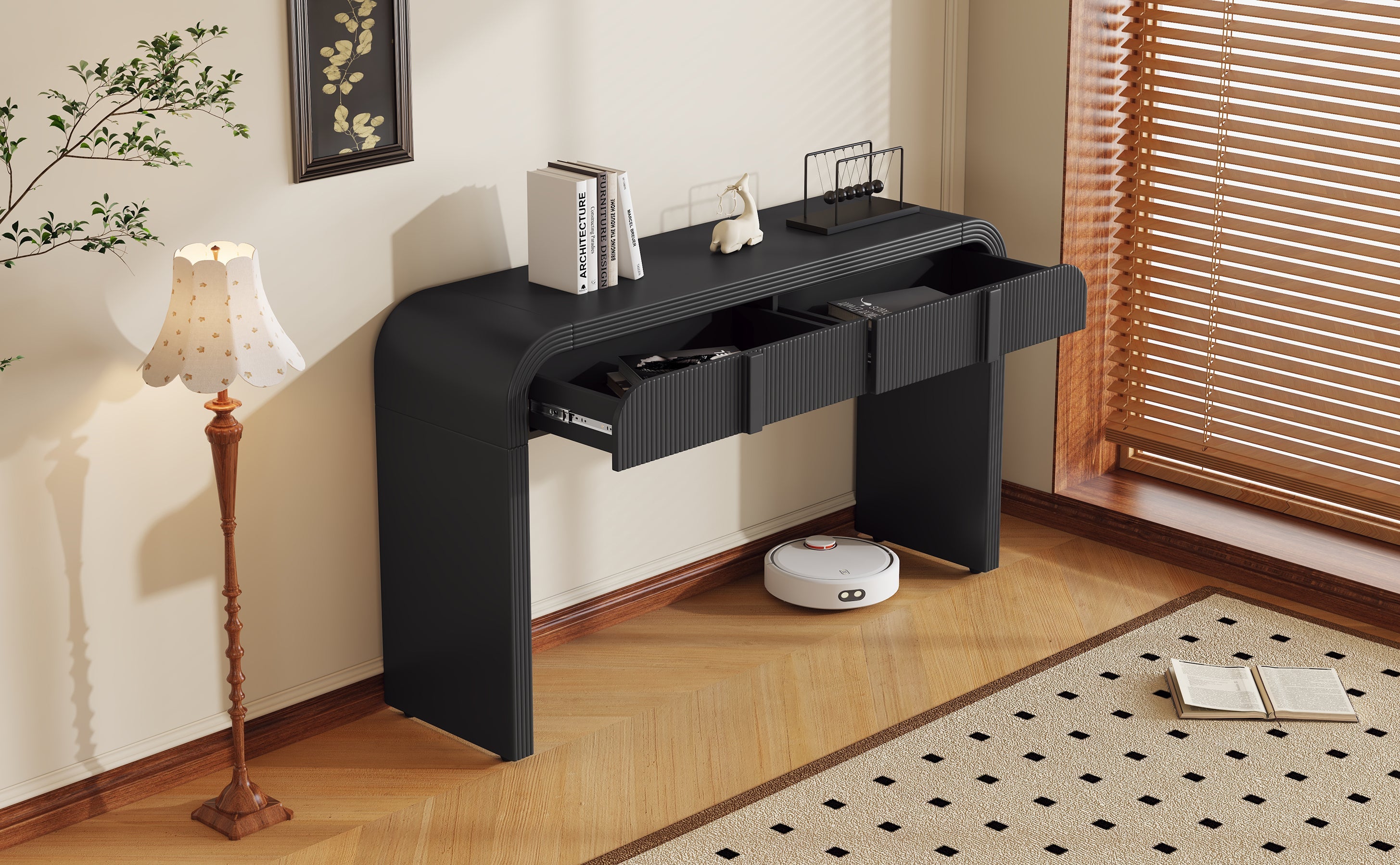 Modern Console Fluted Entryway Table with Rounded Silhouette