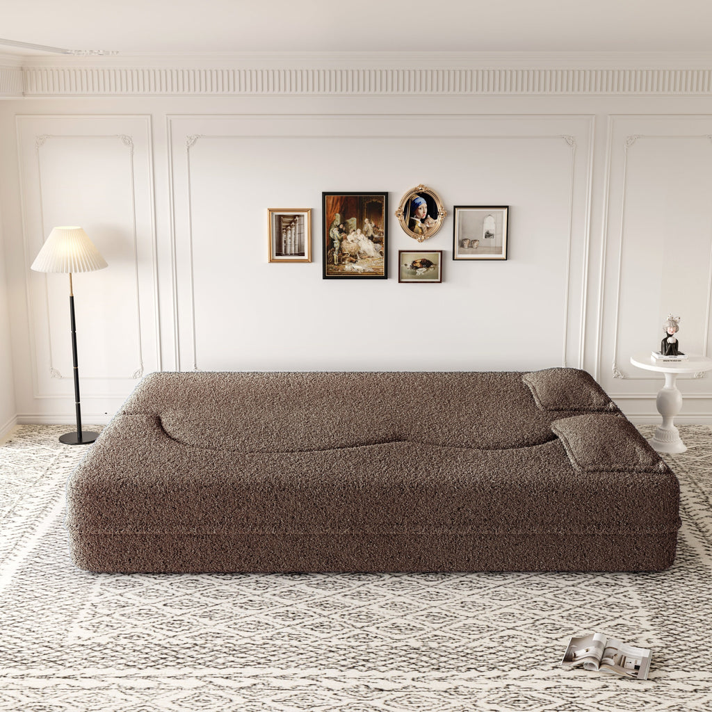 Modern Convertible Teddy Fabric Sofa with 2 Pillows