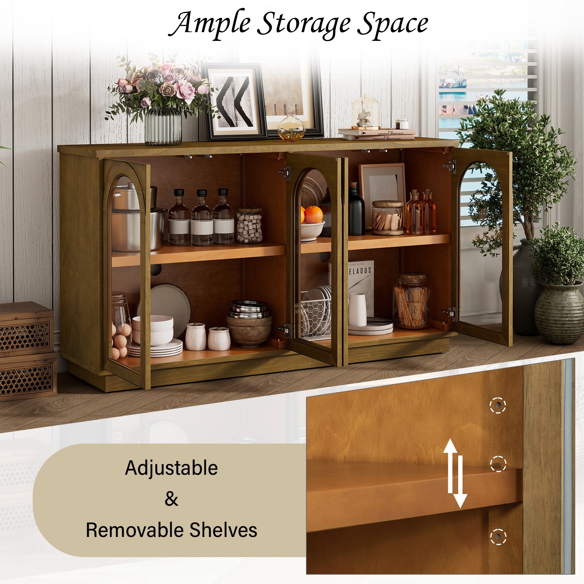 4-Door Large Arched Buffet  Storage Cabinet