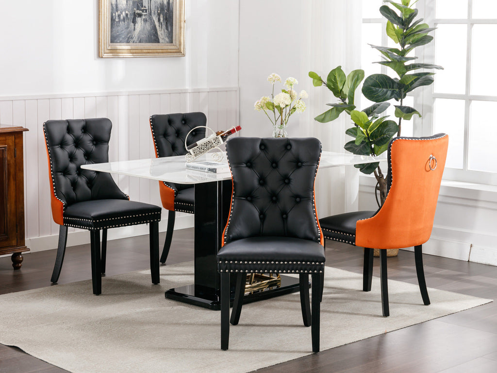 Tufted Solid Wood PU Upholstered Dining Chair with Wood Legs (Set of 2)