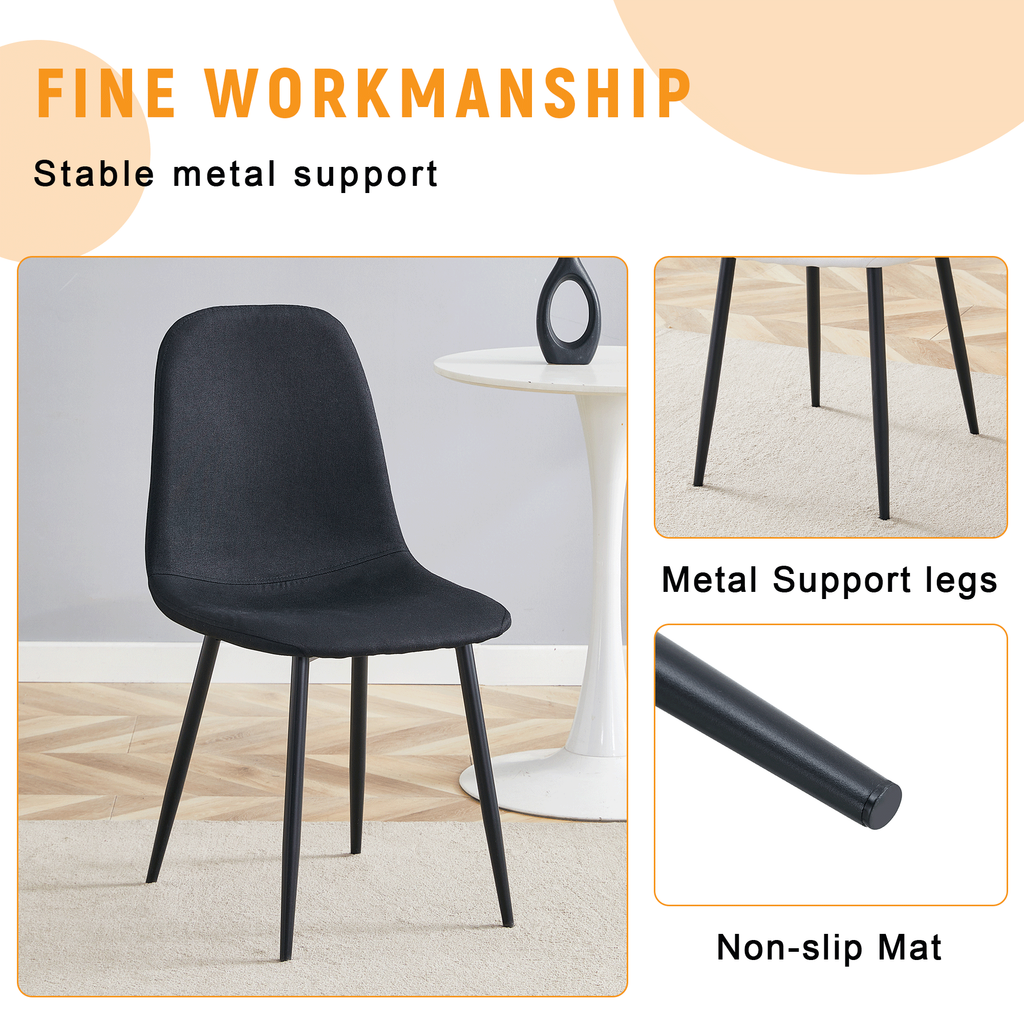 Luxury Simple Chair Black Linen Dining Chair  (Set of 4)