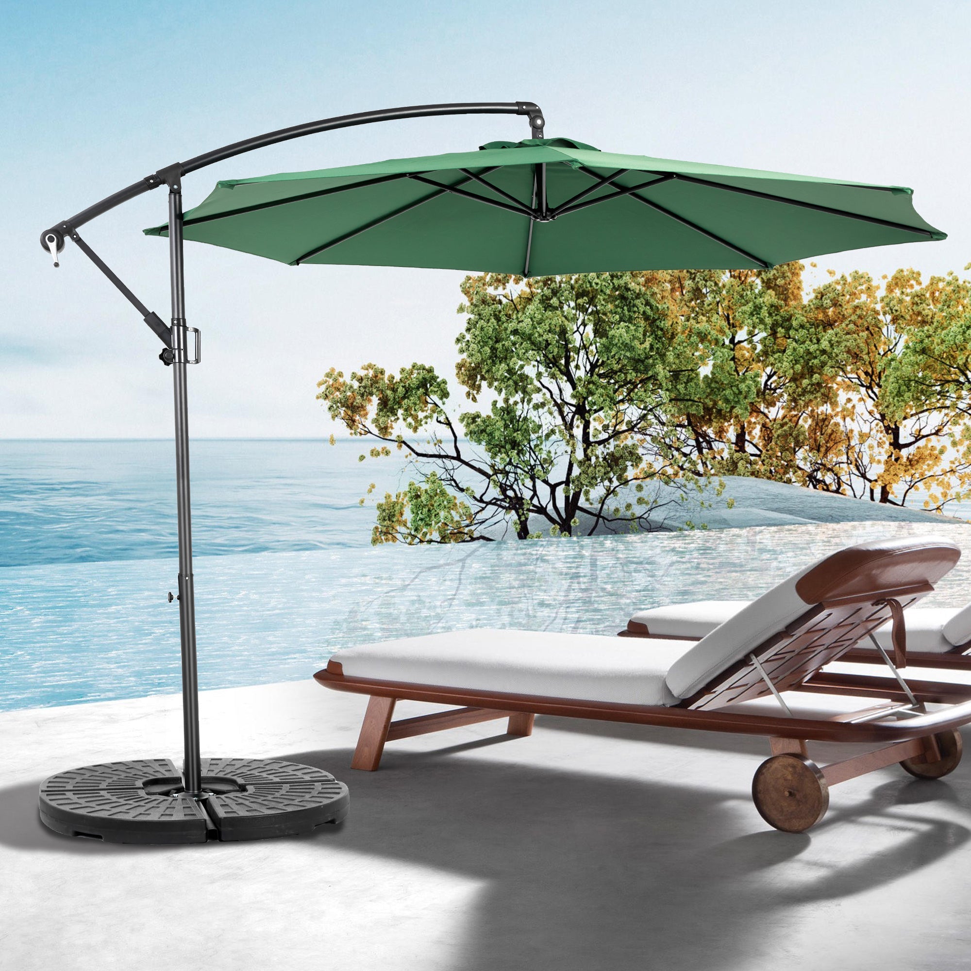 10ft Offset Patio Umbrella w/Tilt & Polyester Shade & 8 Ribs – No Base