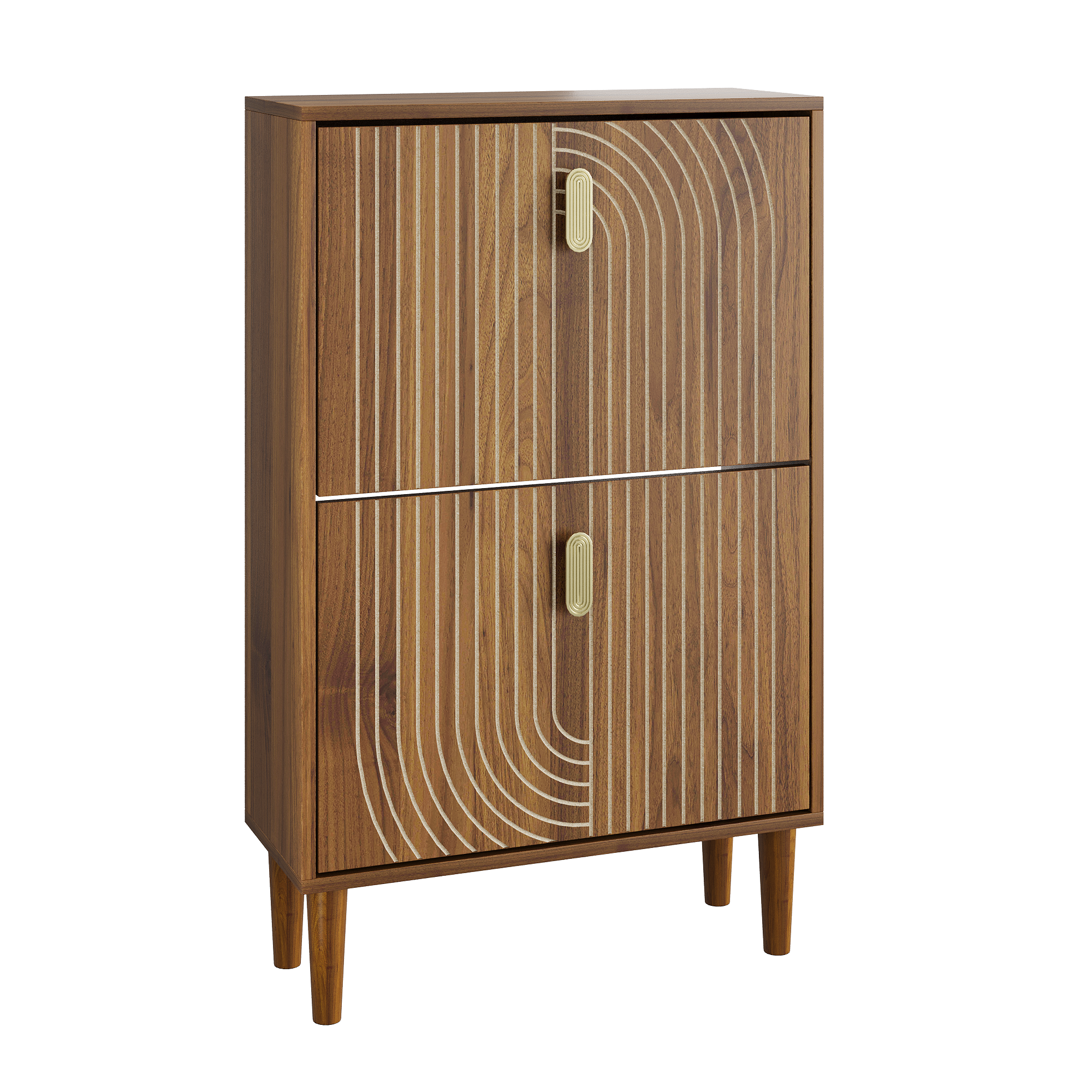 Modern Minimalist Shoe Storage Cabinet with 2 Flip Drawers