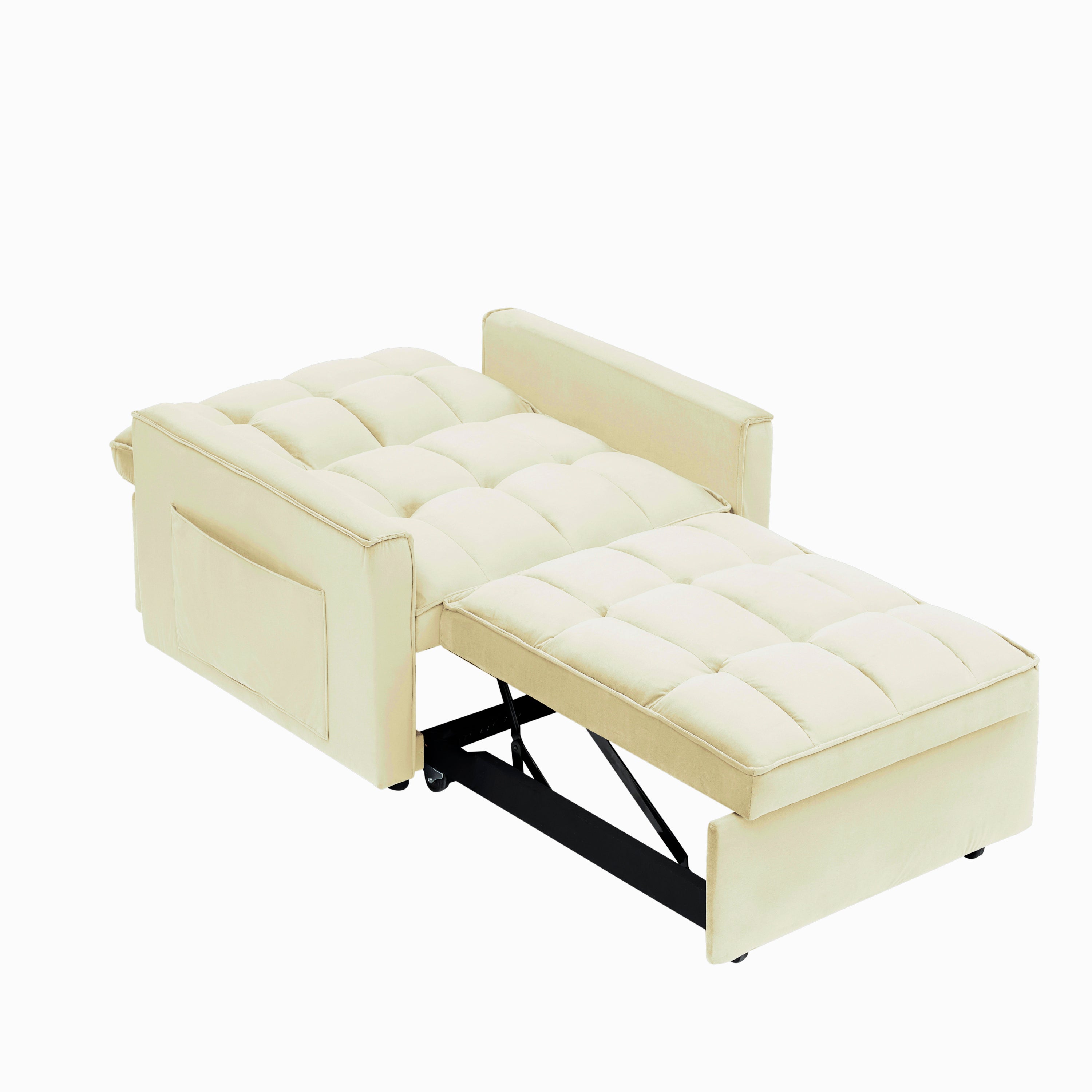 Velvet Foldable Sofa Bed Adjustable Back with USB, Ashtray & Phone Stand
