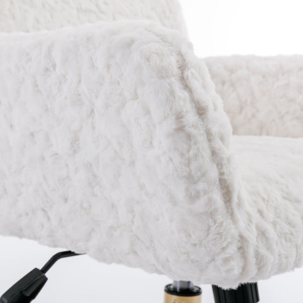 Artificial Rabbit Hair Home Office Chair with Golden Metal Base