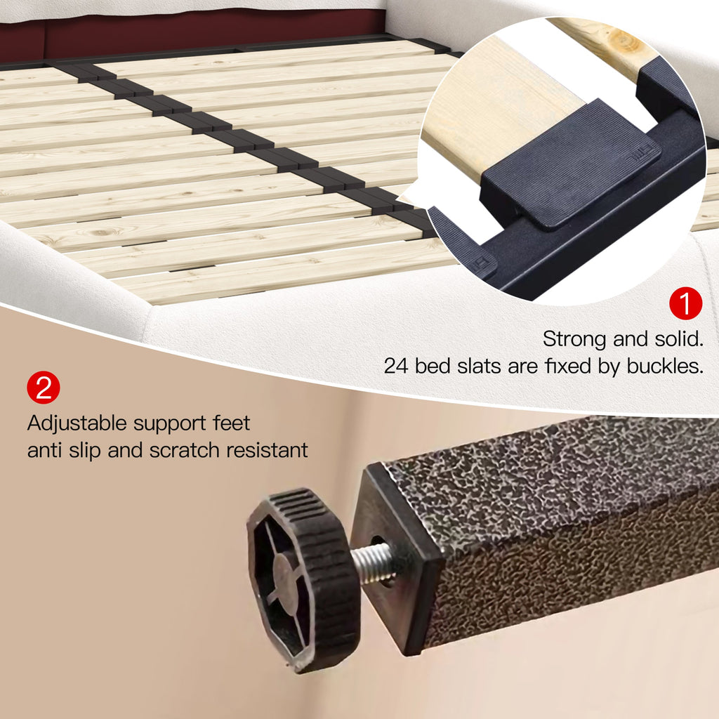Queen Size Upholstered Platform Bed with Velvet Headboard
