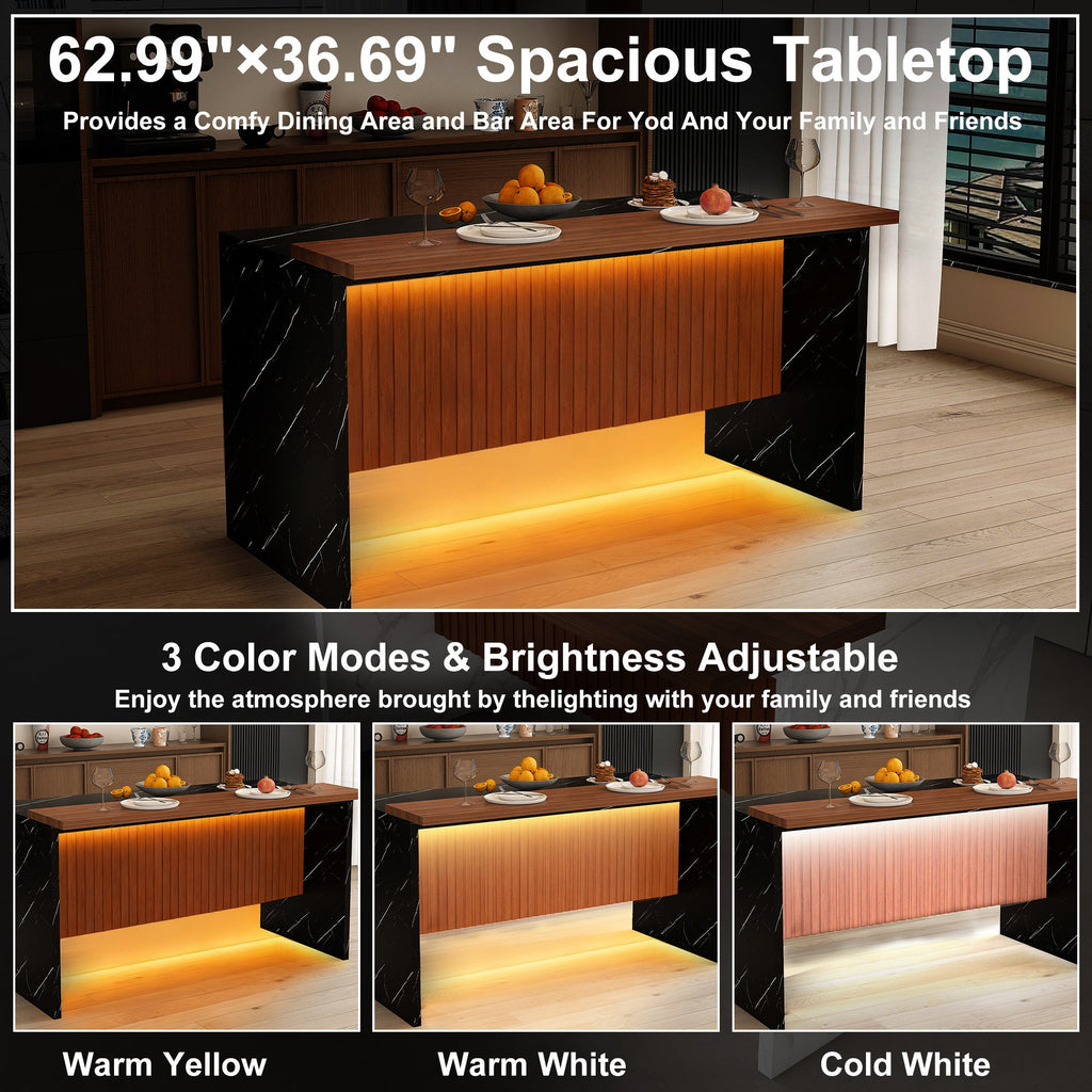 63' Modern Kitchen Island with Marble-Look Surface (Island Only)