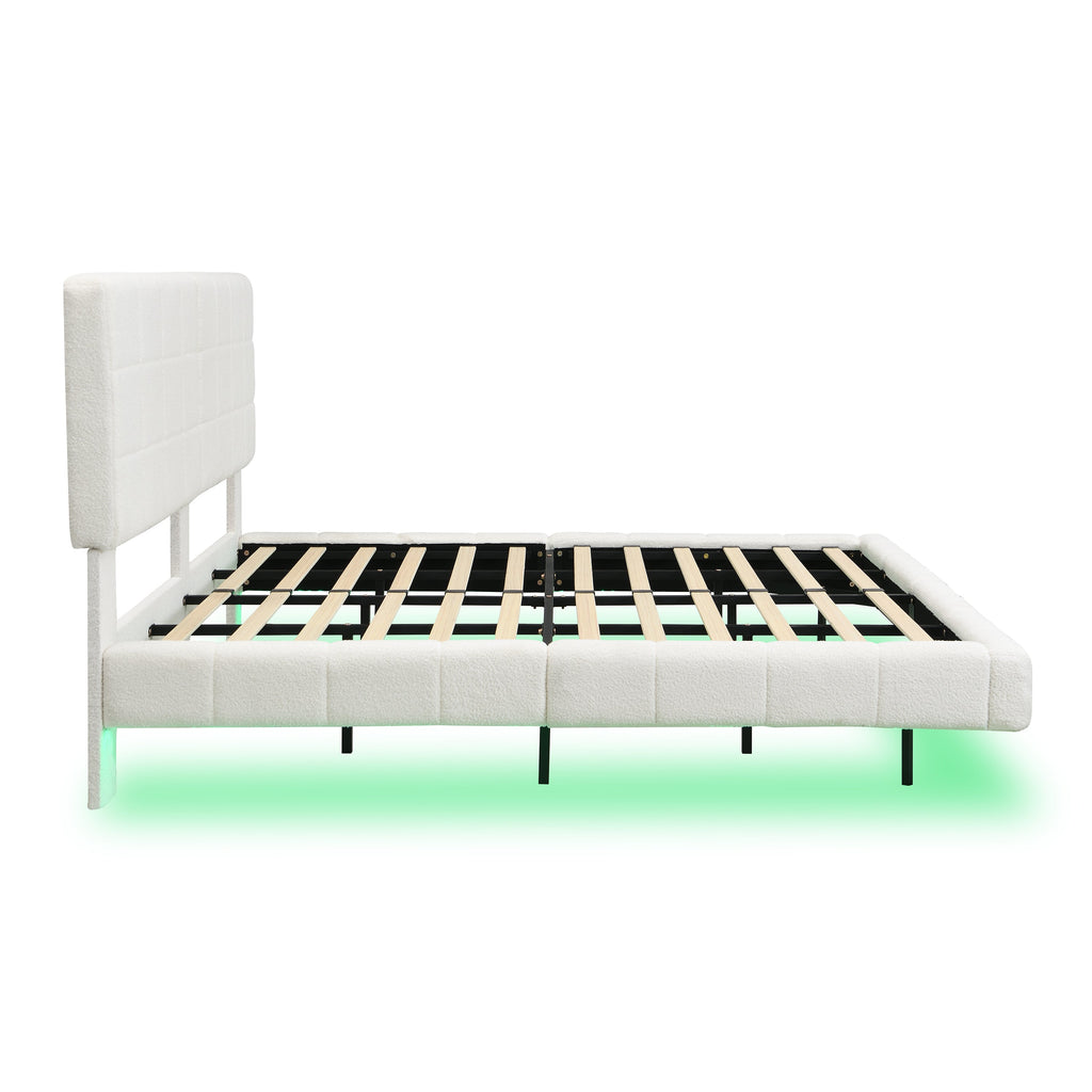 White  Boucle Floating Bed with Light