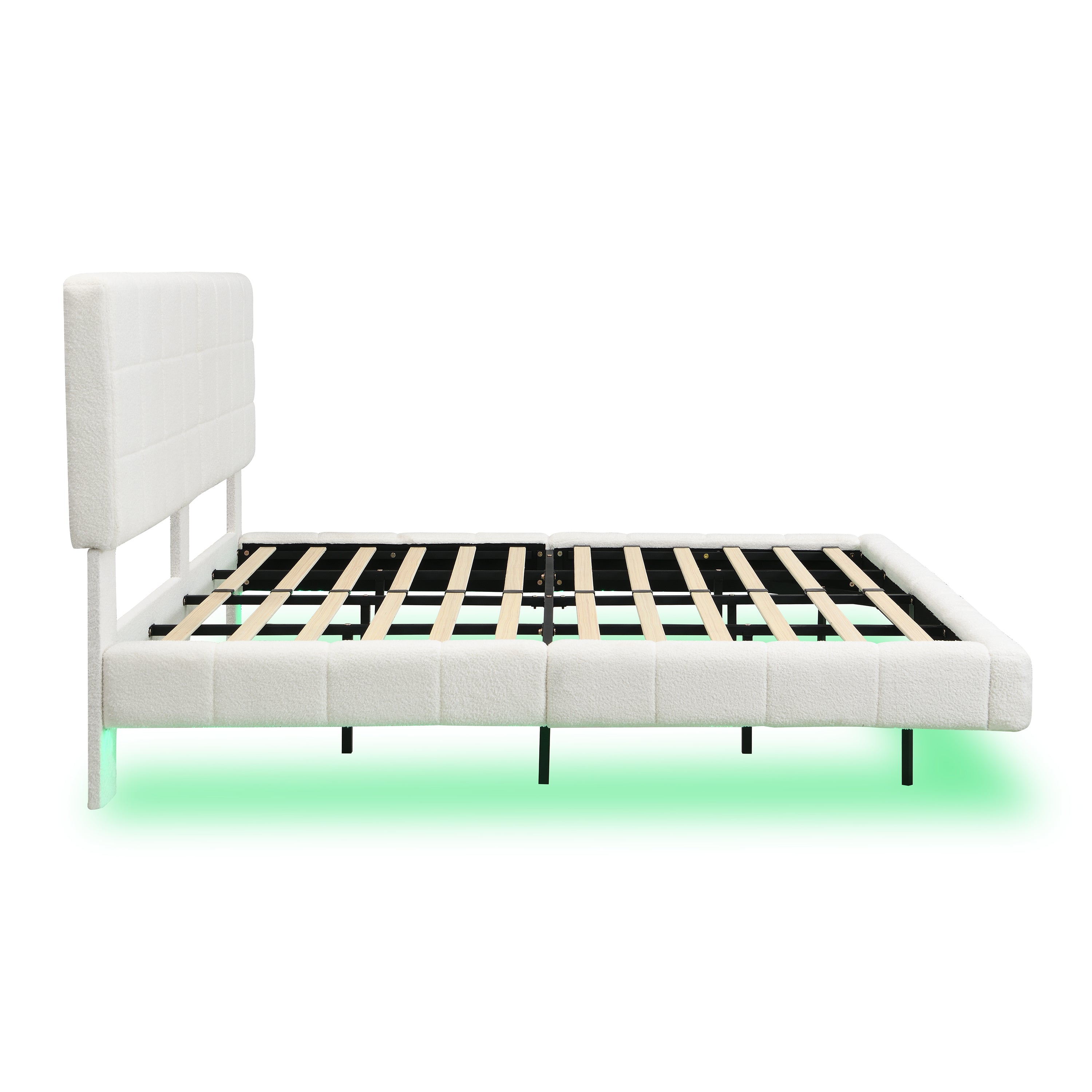 White  Boucle Floating Bed with Light
