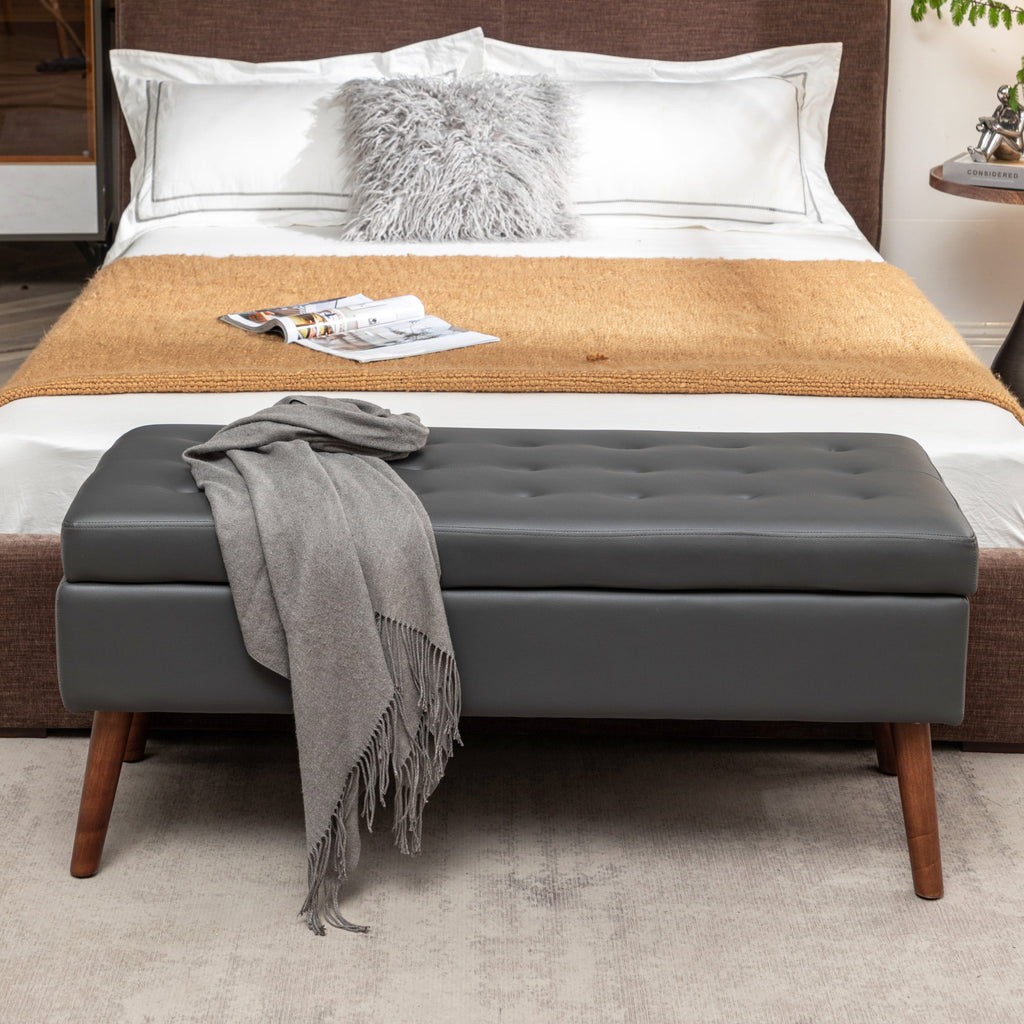 Brown PU Leather Storage Bench