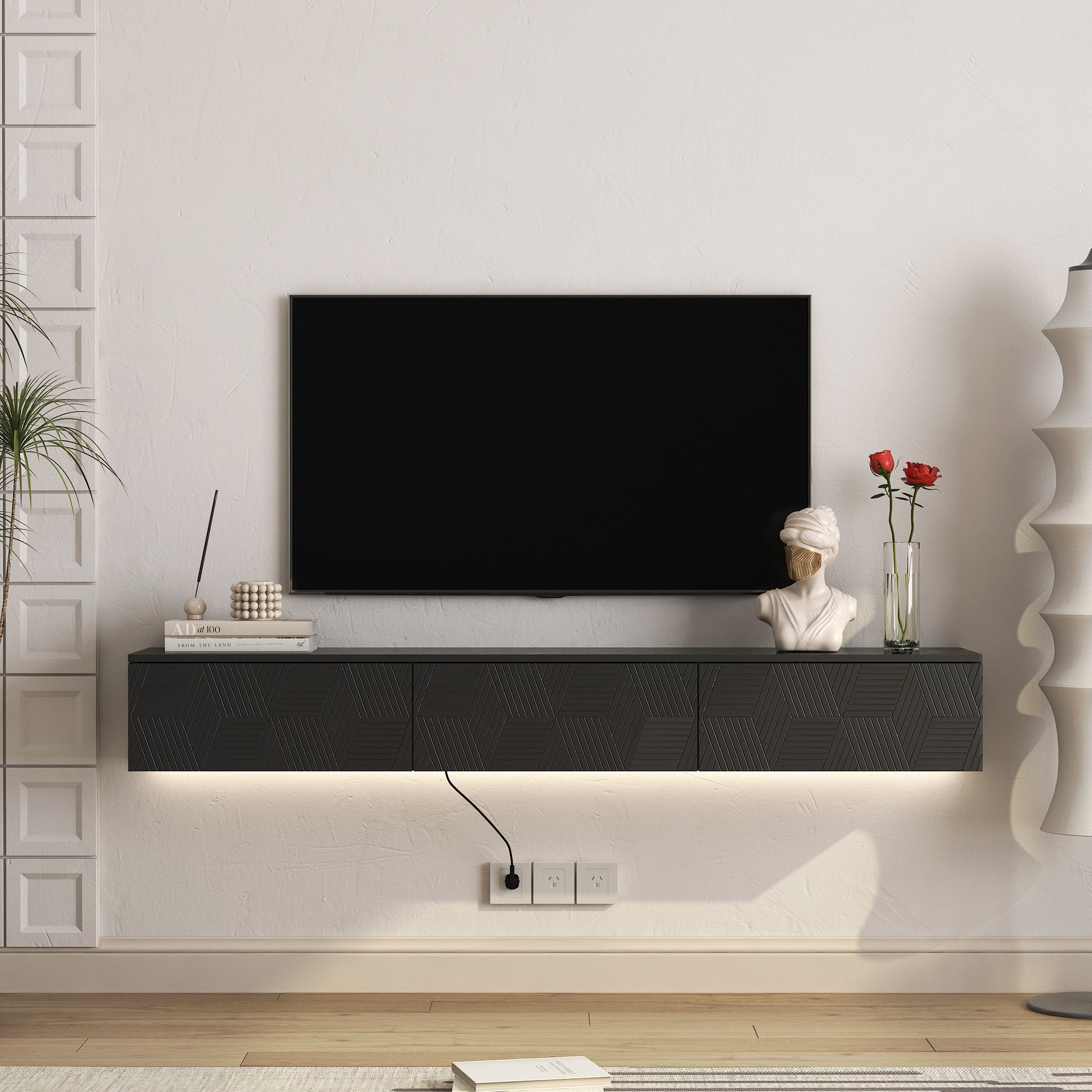 Floating TV Stand Wall Mounted with 16 Color LED