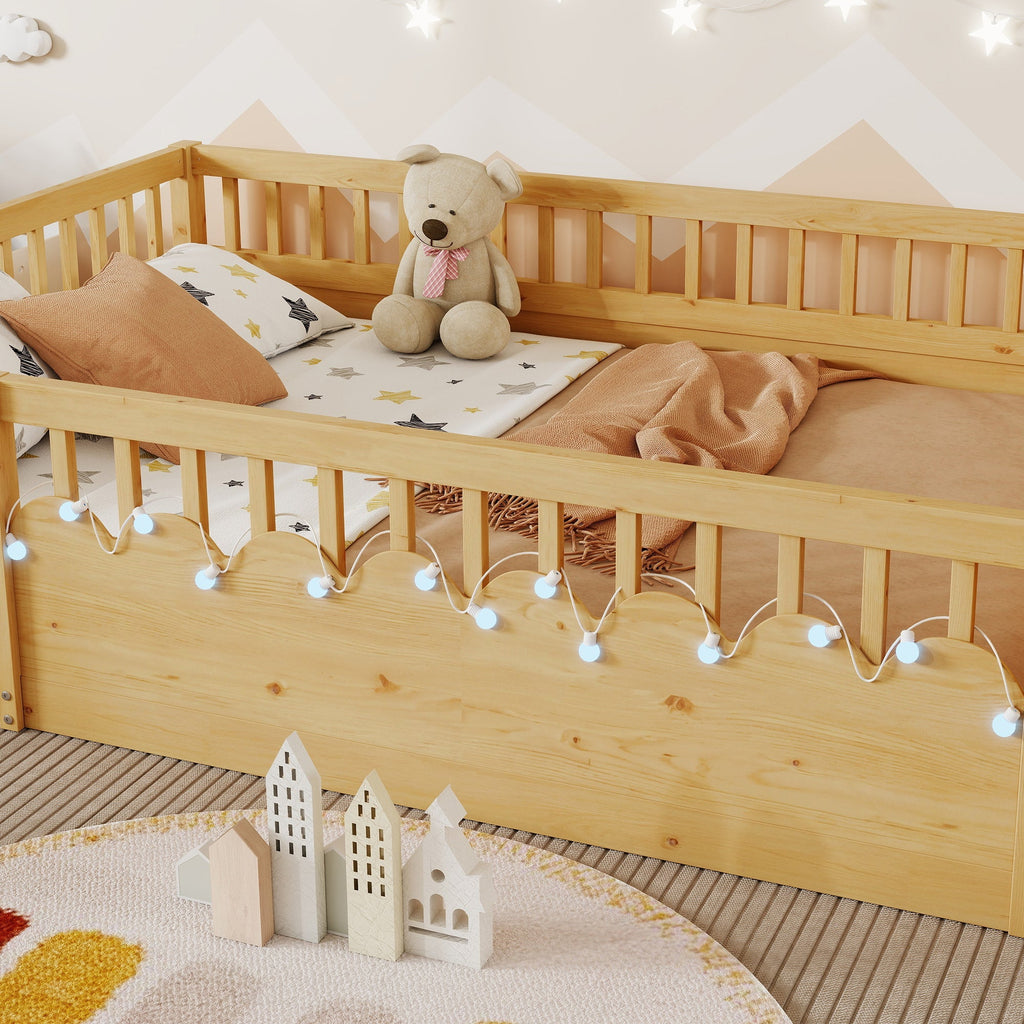 Twin/Full Montessori Floor Kids Bed Frame with High Rails