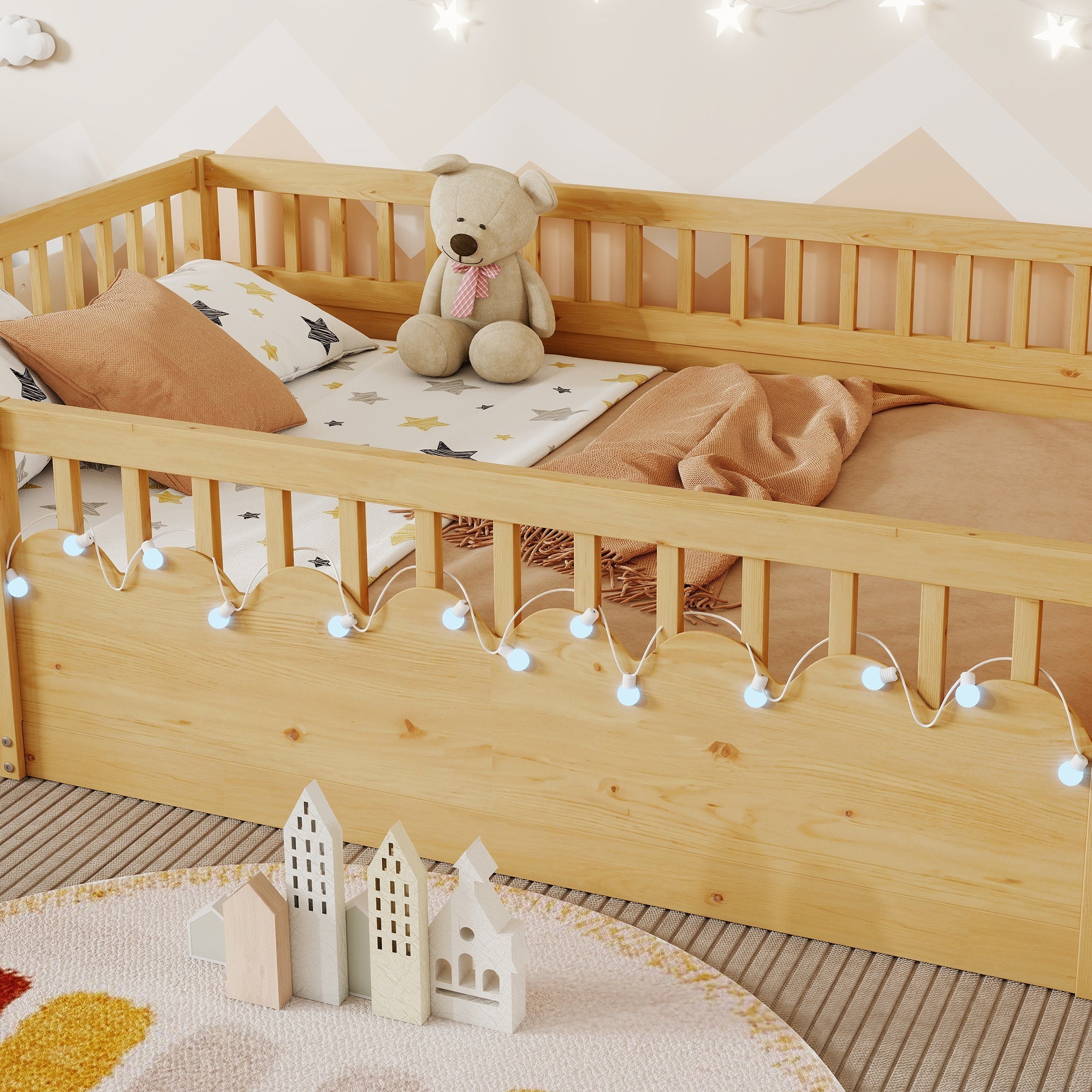 Twin/Full Montessori Floor Kids Bed Frame with High Rails